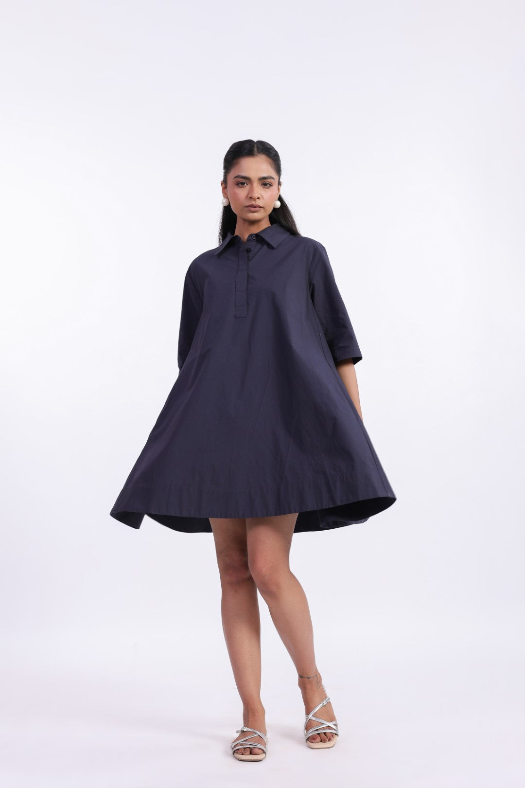 MUUN Women's Navy Solid Cotton Dress