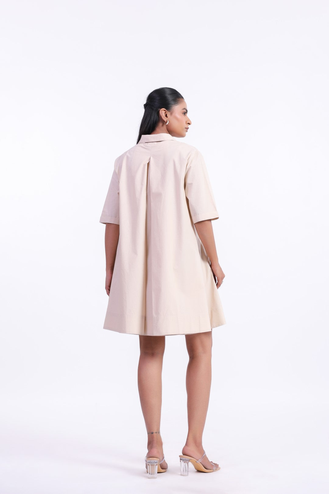 MUUN Women's Beige Solid Cotton Dress
