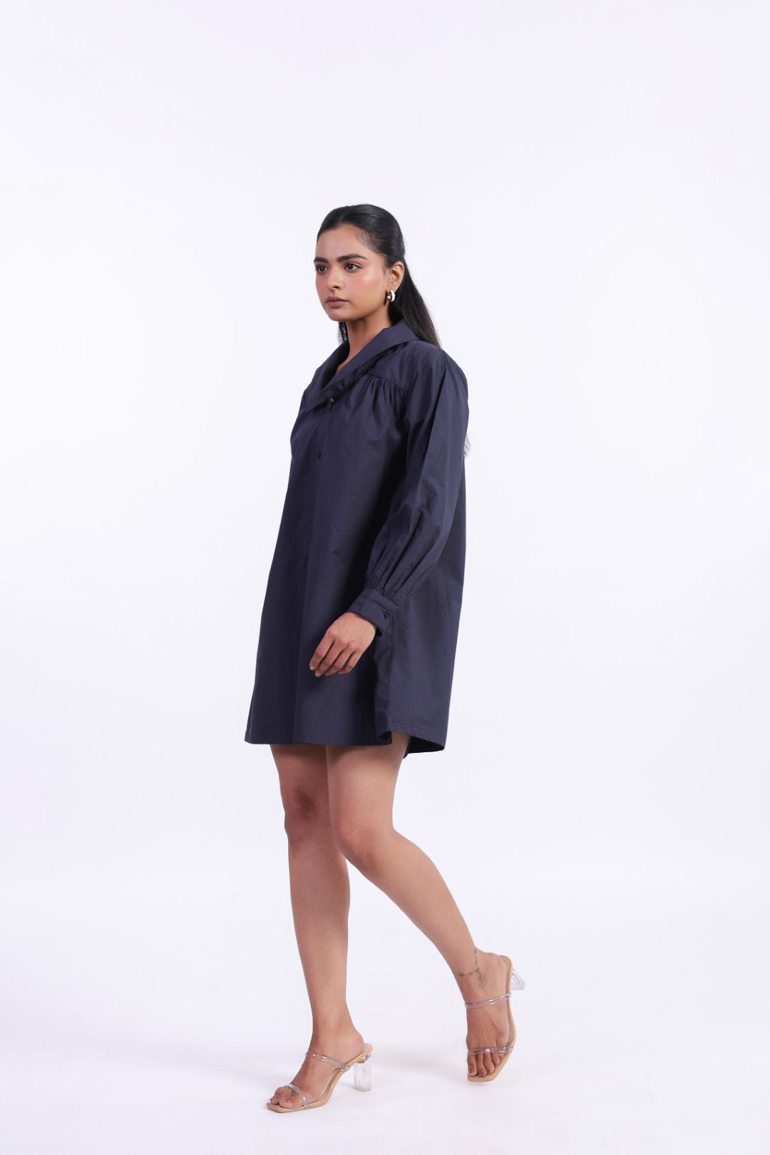 MUUN Women's Navy Solid Cotton Dress