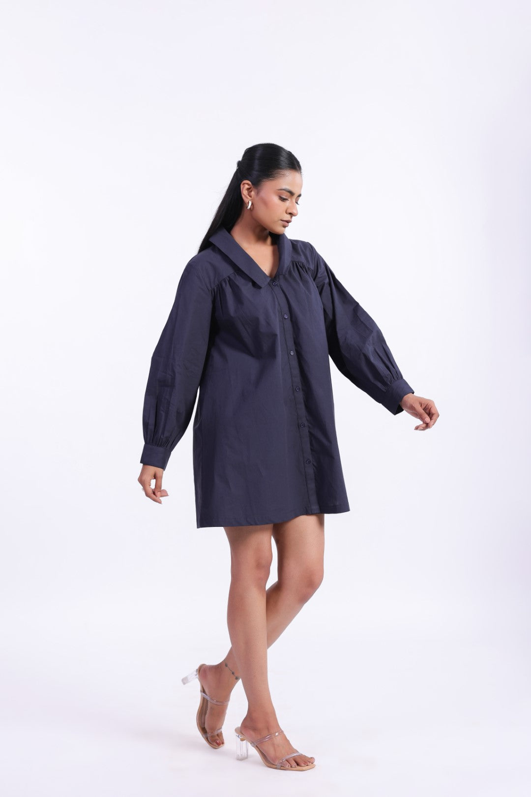MUUN Women's Navy Solid Cotton Dress