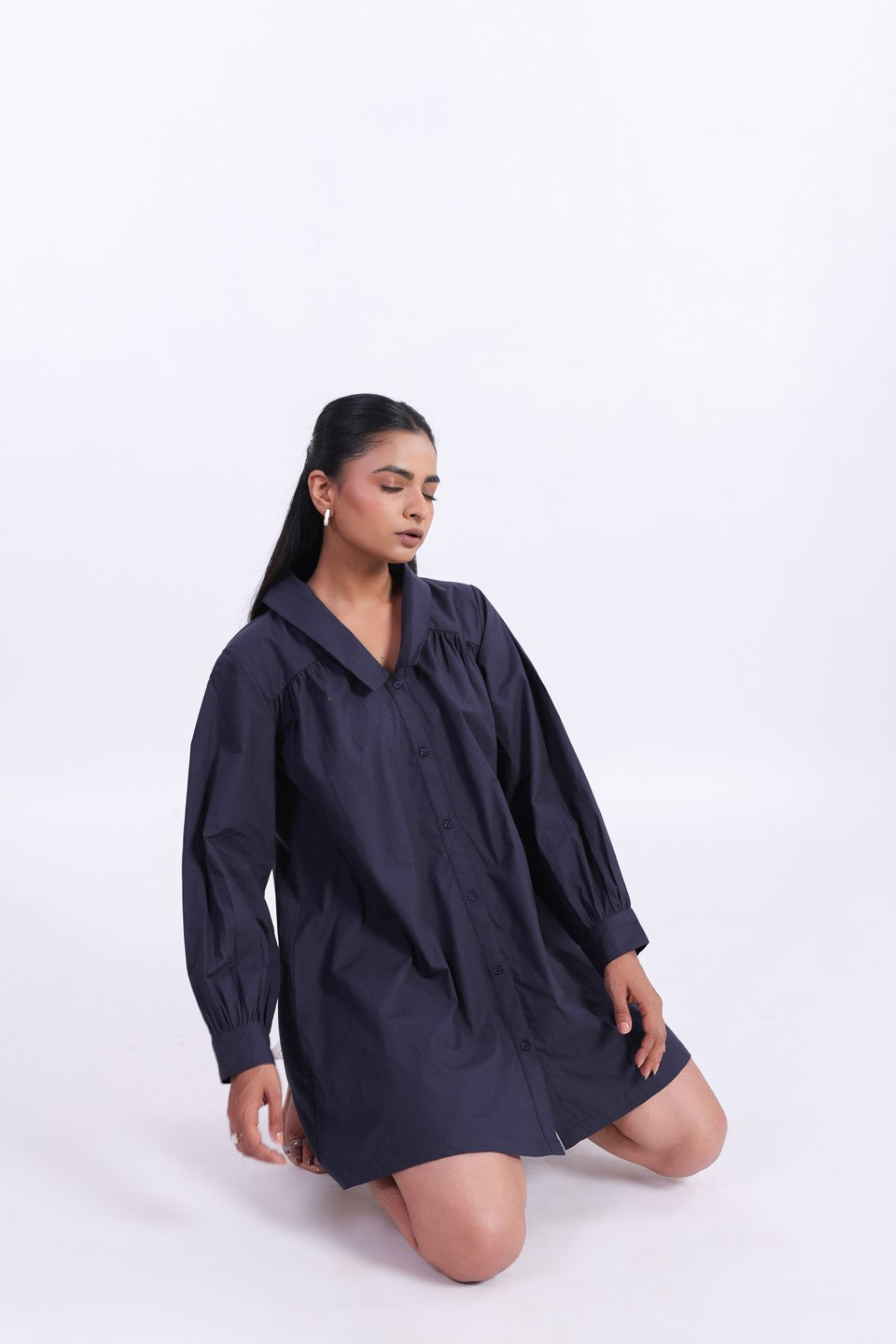 MUUN Women's Navy Solid Cotton Dress