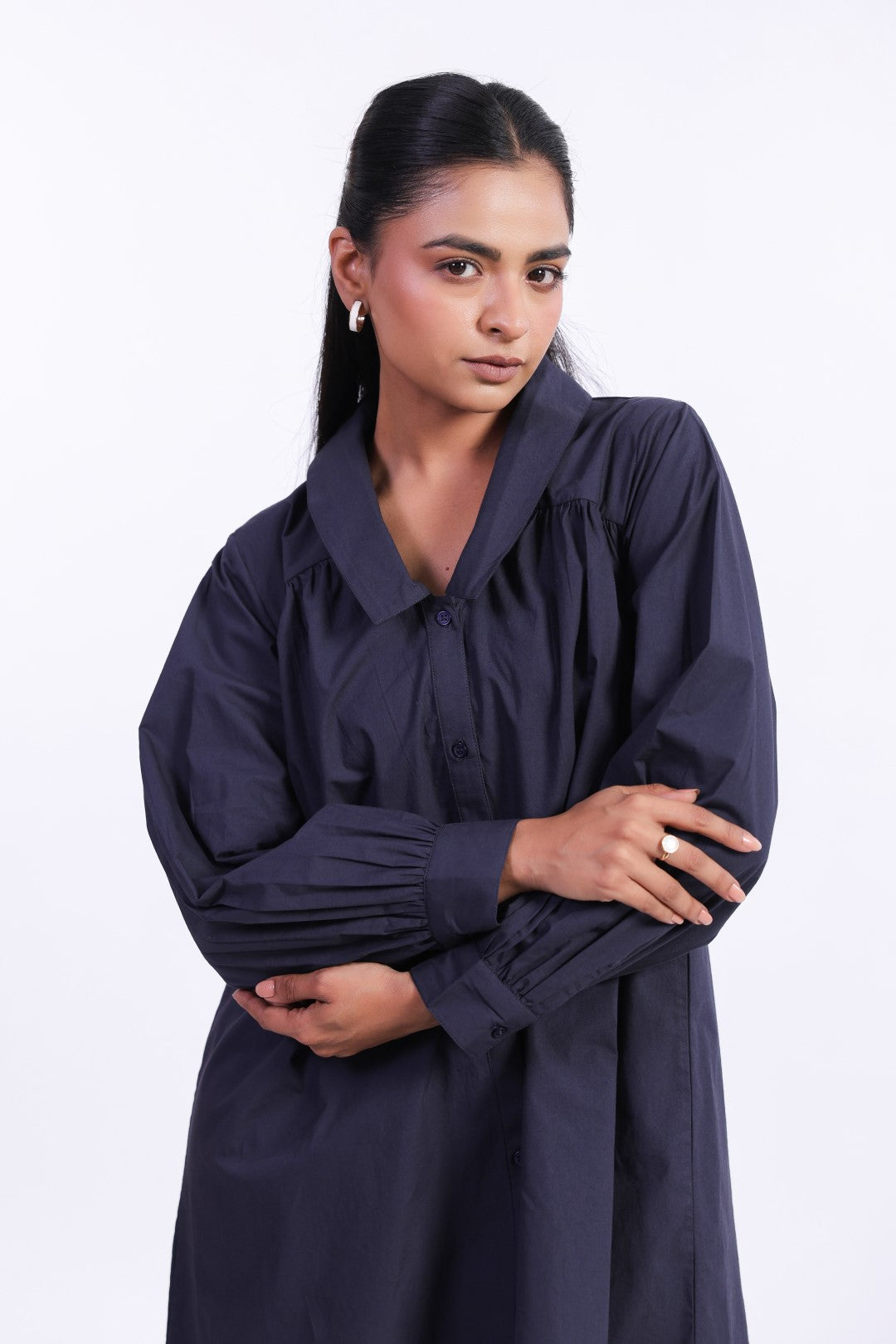 MUUN Women's Navy Solid Cotton Dress