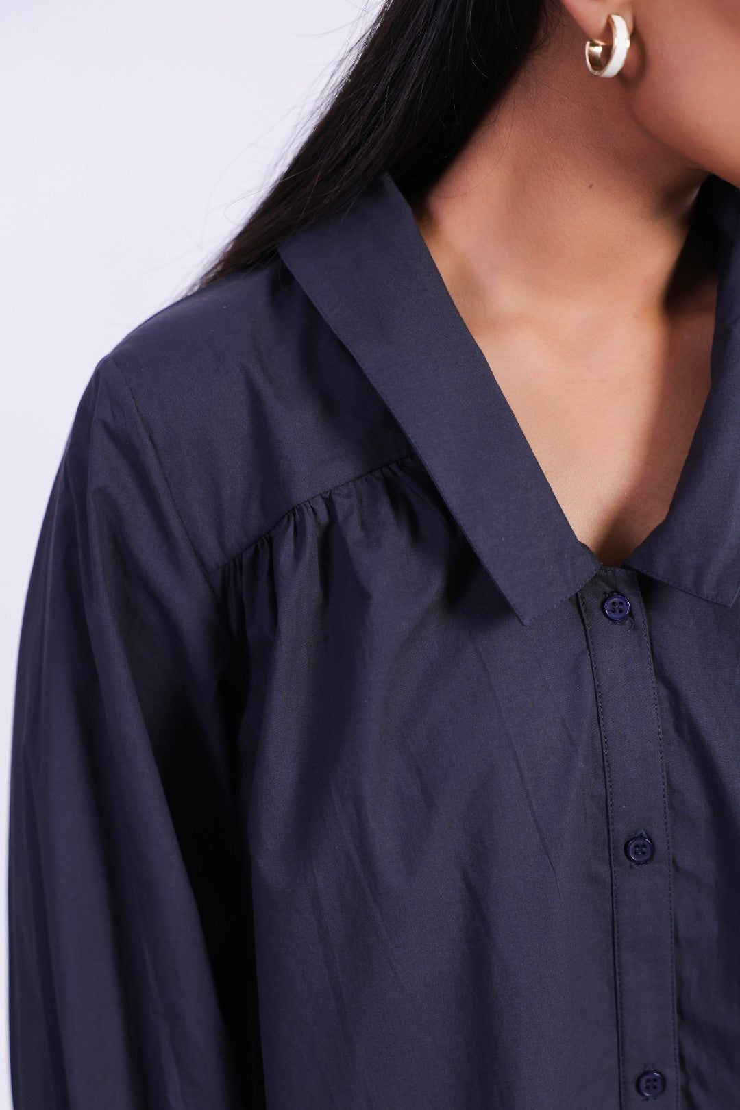 MUUN Women's Navy Solid Cotton Dress
