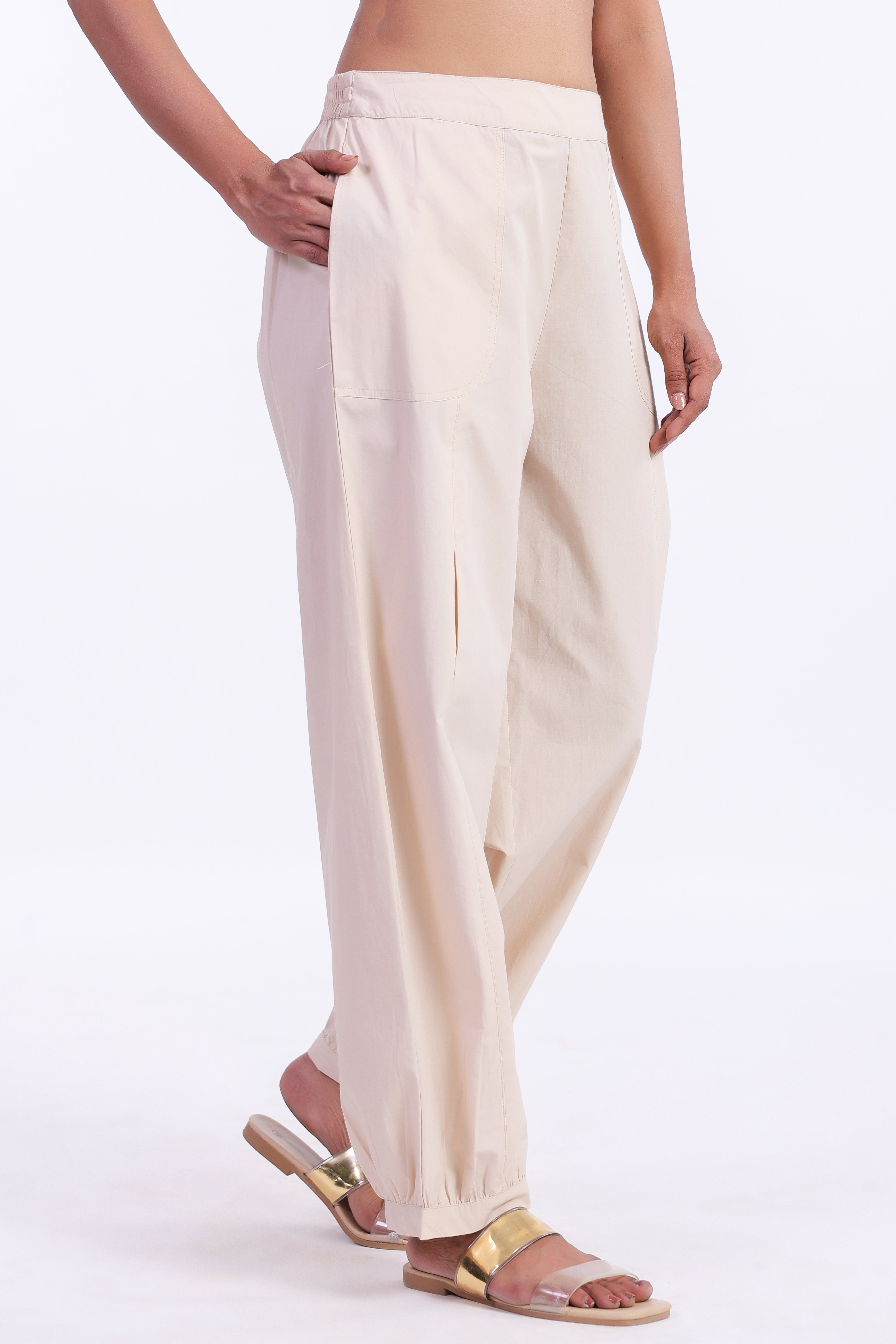 Women’s Beige Cotton Trouser