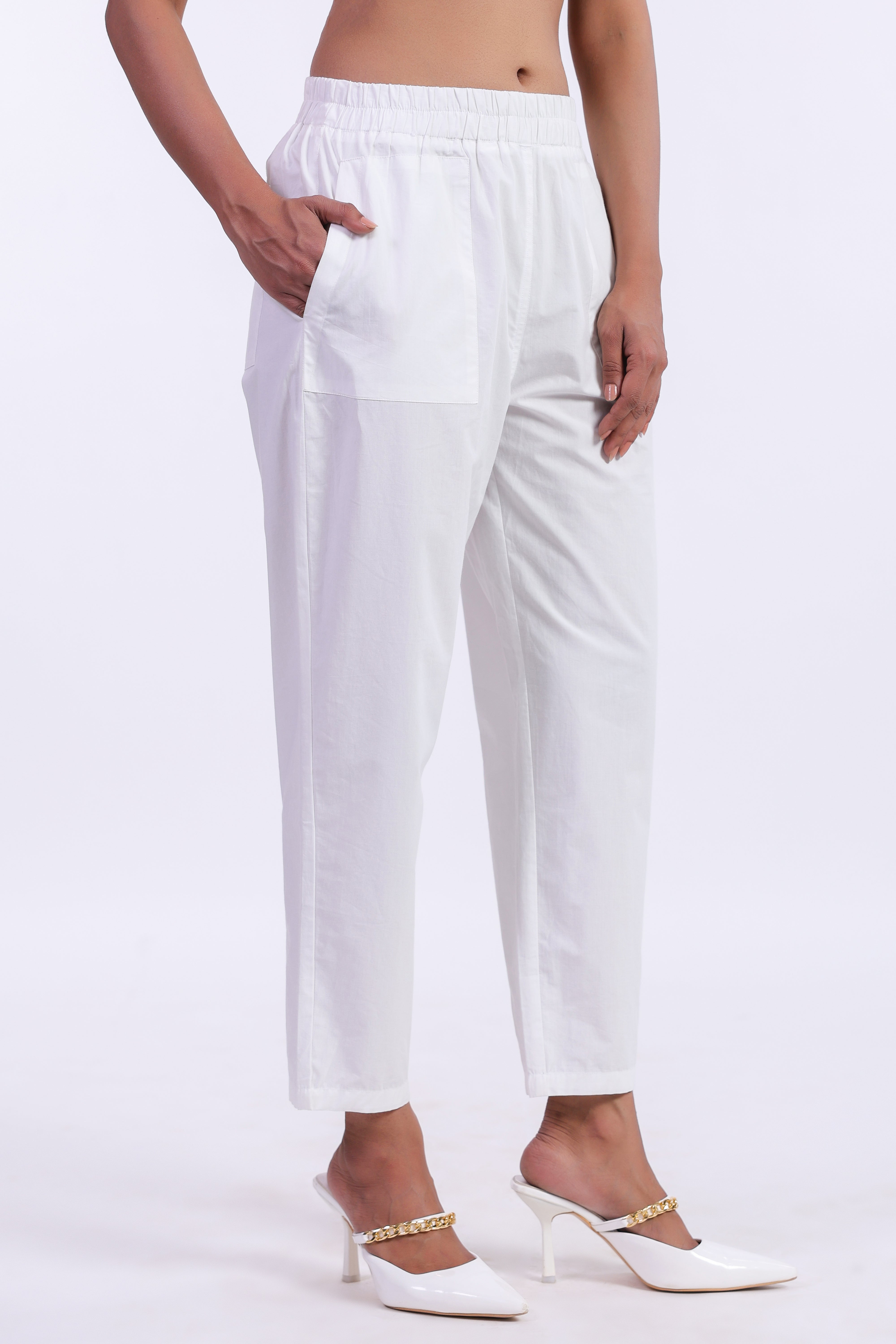 Women White Cotton Trouser