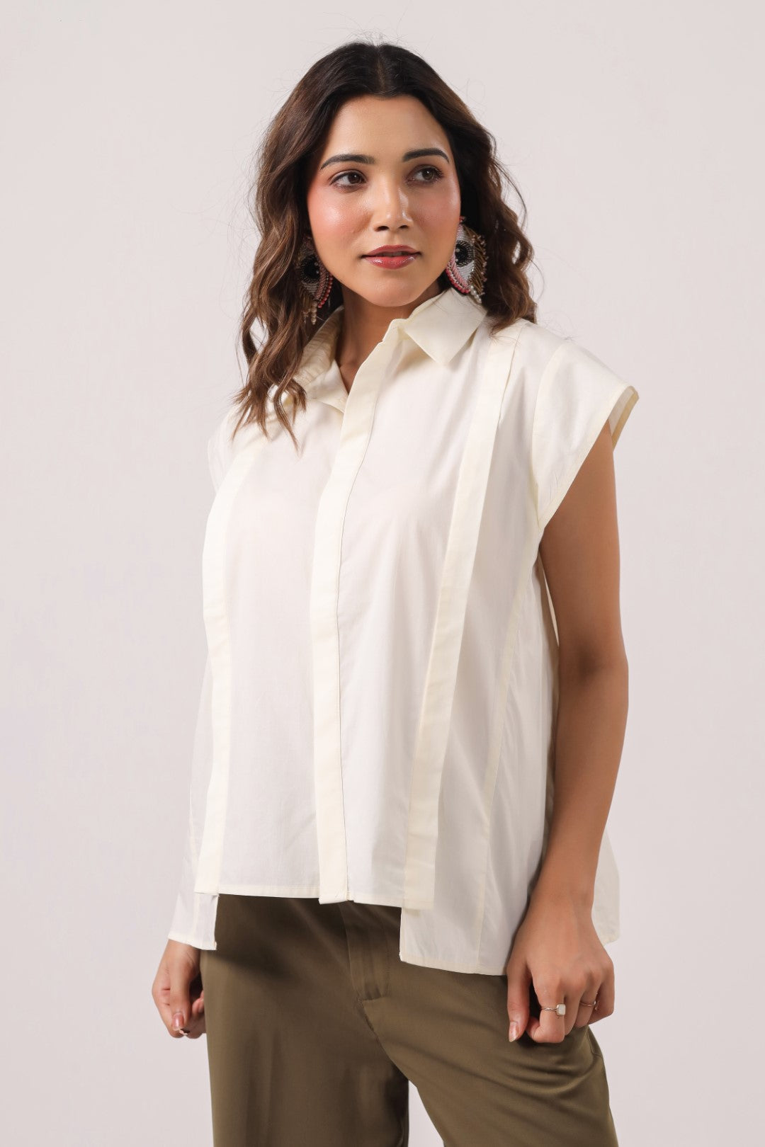 Women’s Off White Cotton Poplin Top
