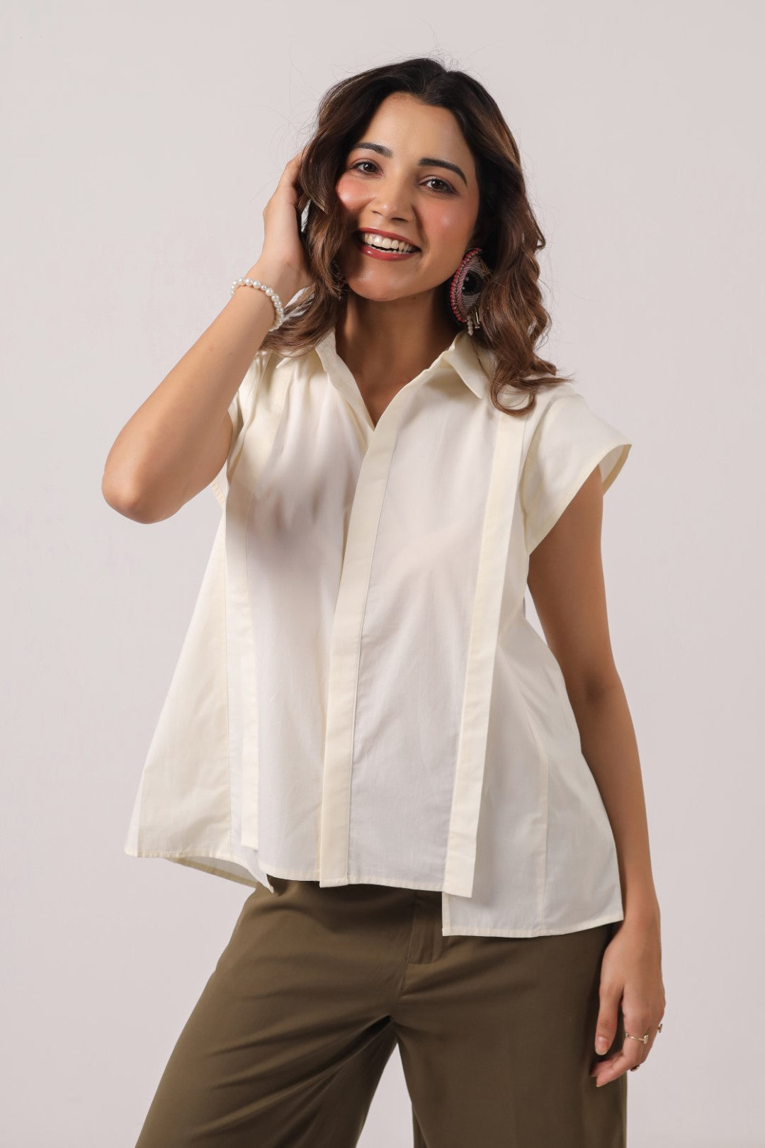 Women’s Off White Cotton Poplin Top