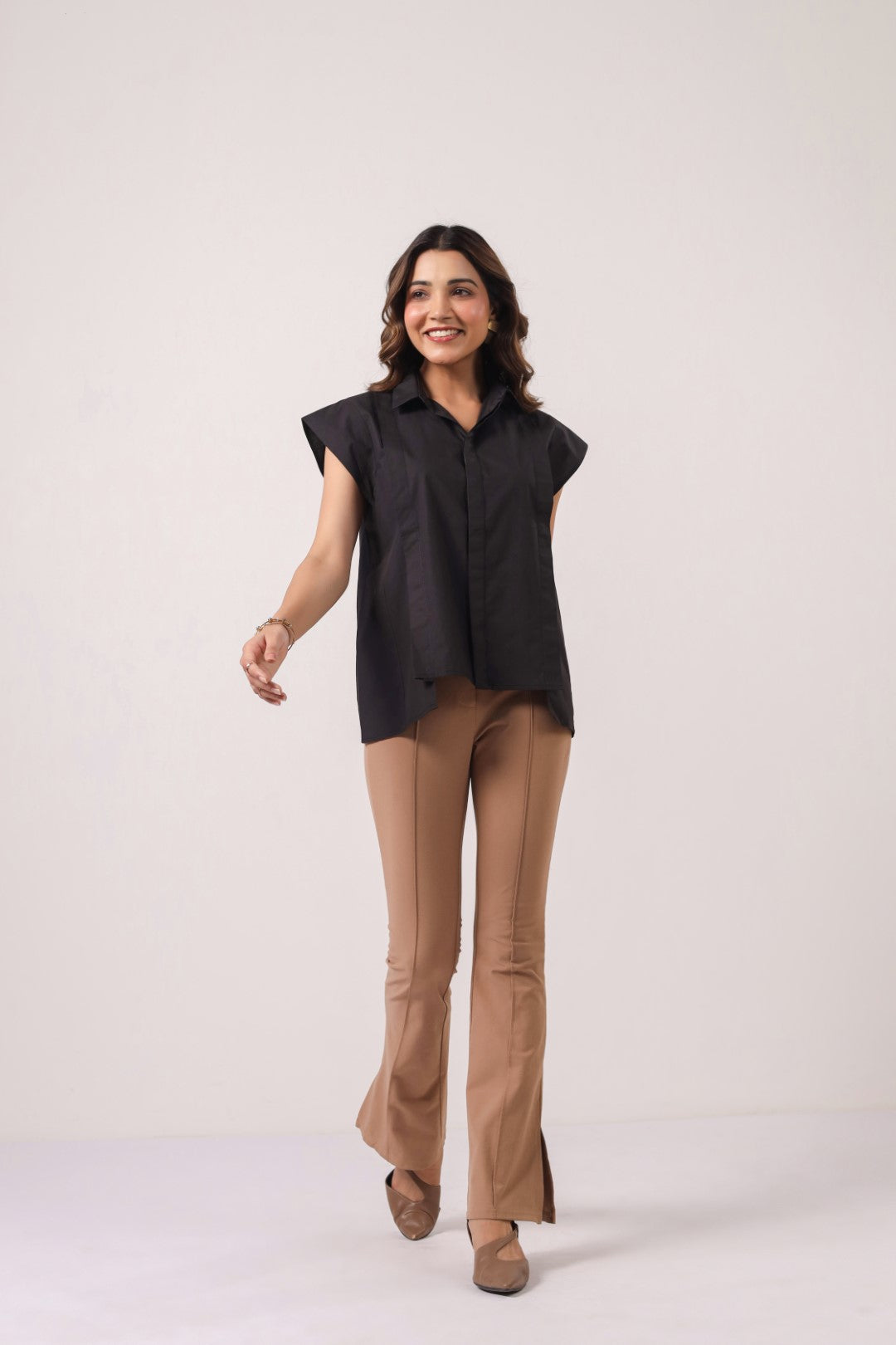 Women’s Black Cotton Poplin Top