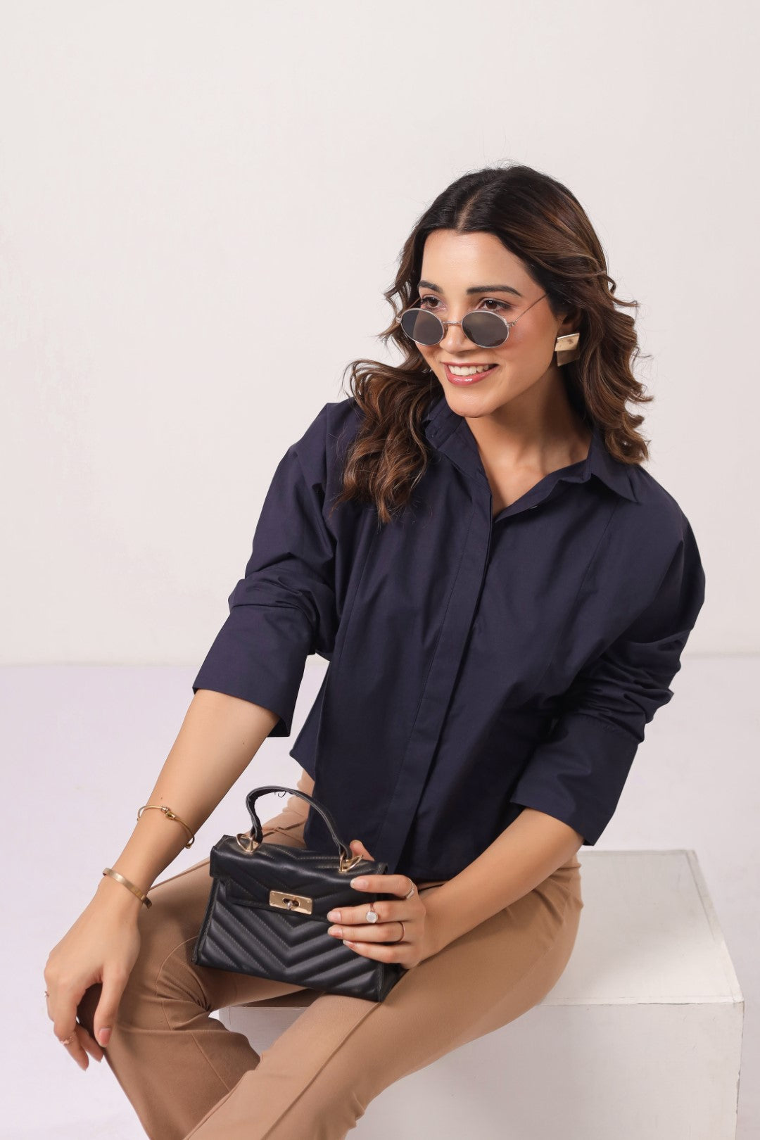 Women's Navy Cotton Tops