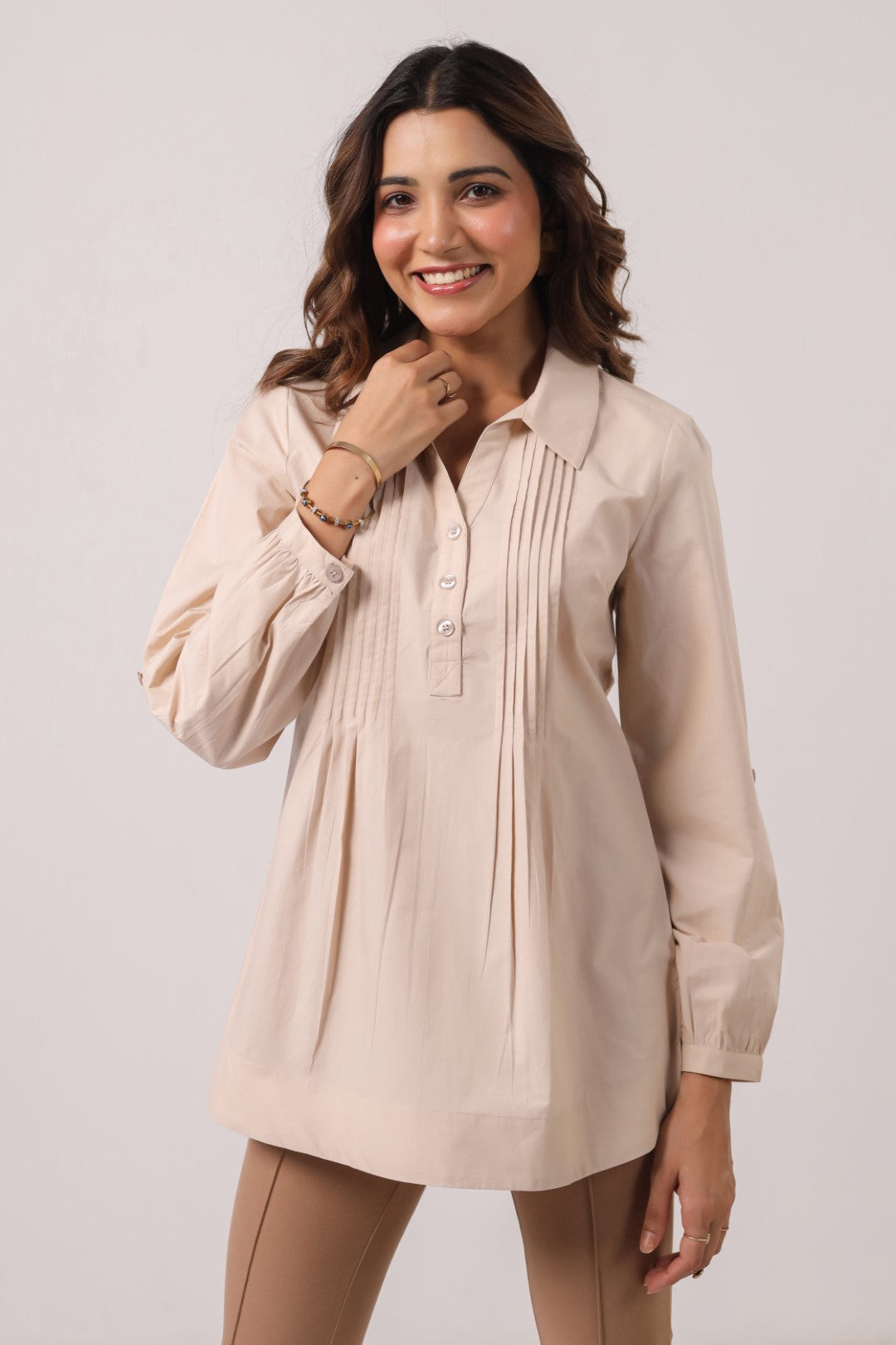Women’s Beige Cotton Poplin Top