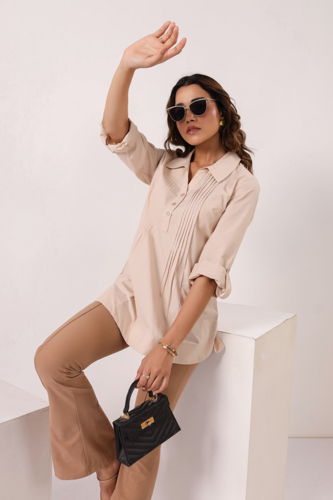 Women’s Beige Cotton Poplin Top