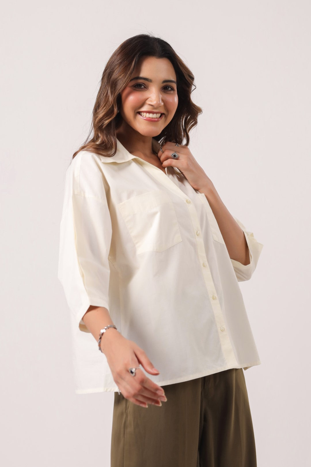 Women’s Off White Cotton Poplin Top