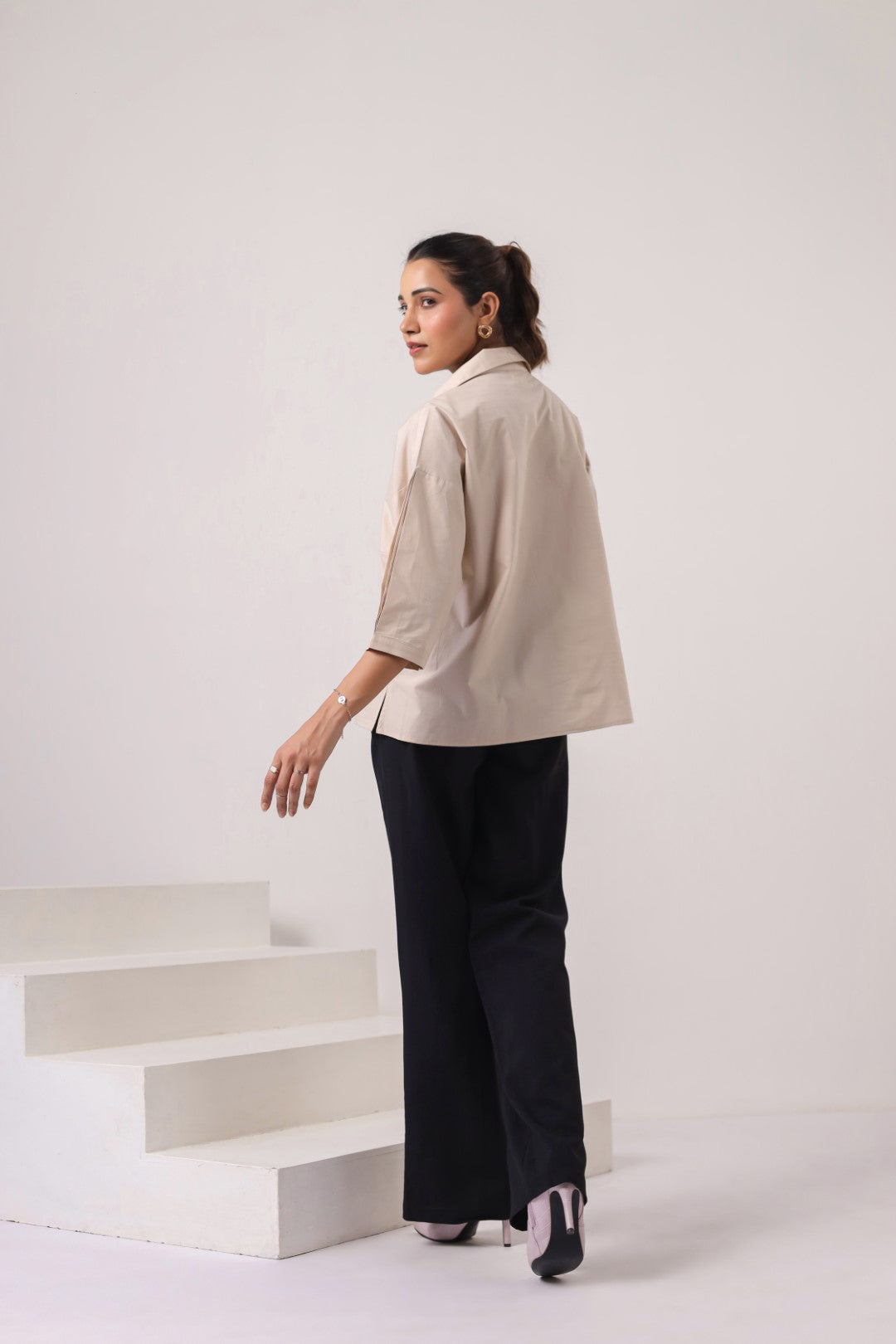 Women’s Beige Cotton Poplin Top