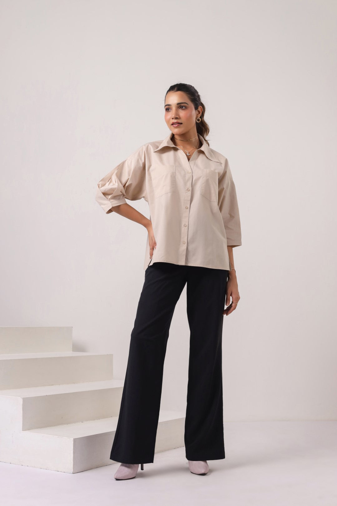 Women’s Beige Cotton Poplin Top