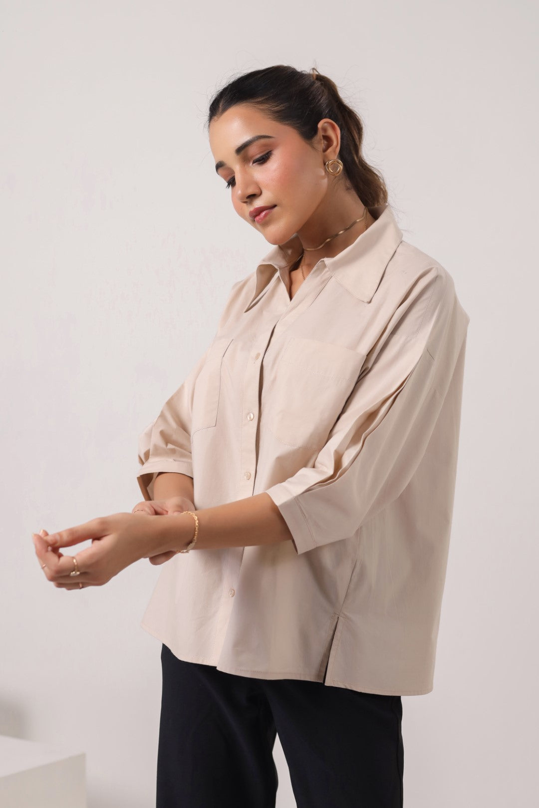 Women’s Beige Cotton Poplin Top