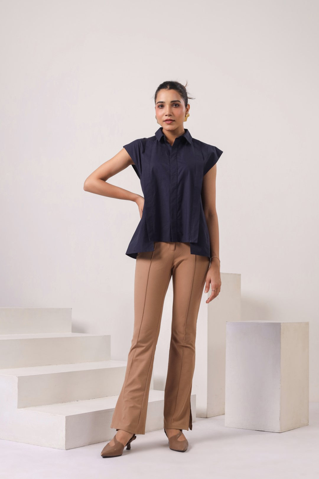 Women’s Navy Cotton Poplin Top