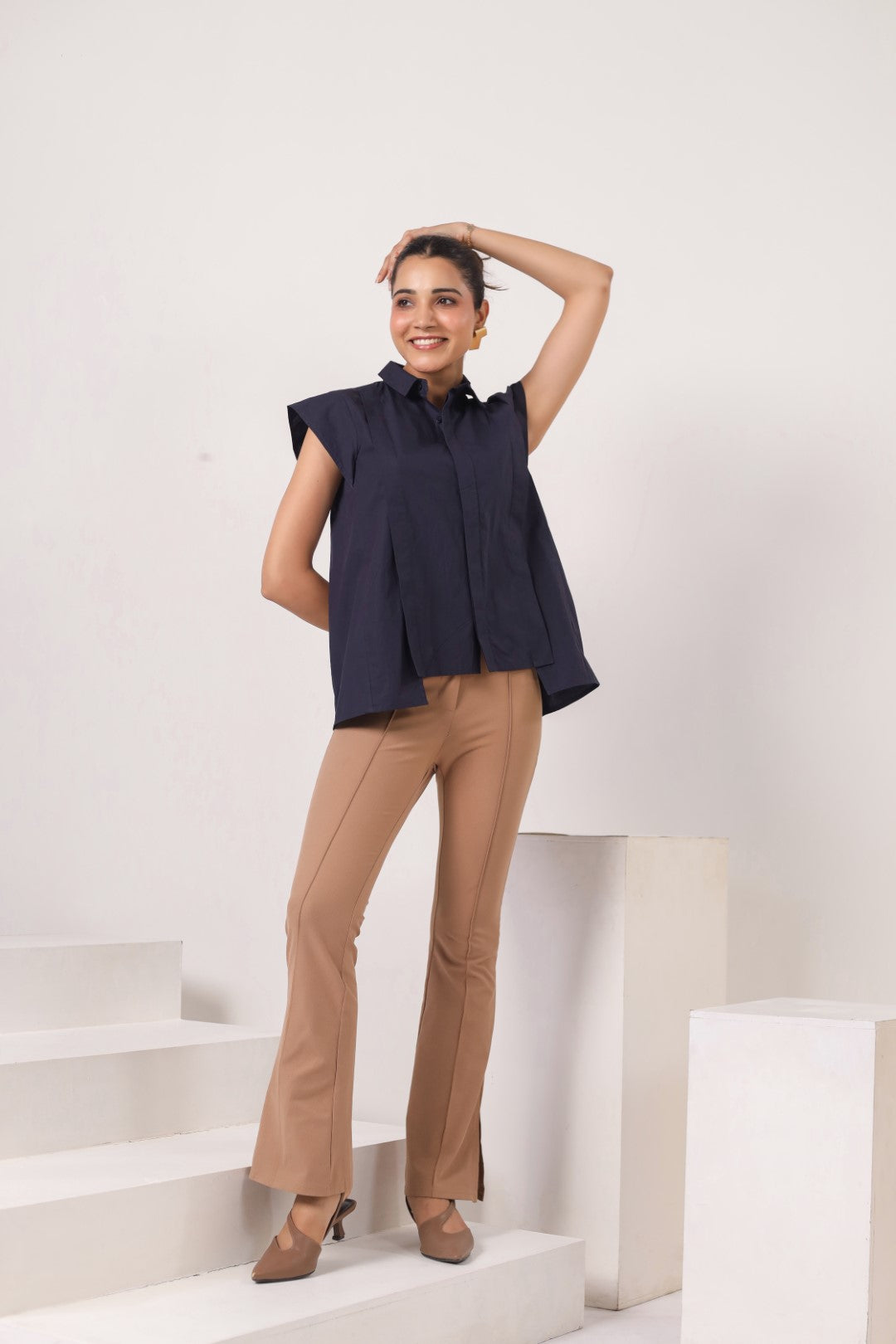 Women’s Navy Cotton Poplin Top
