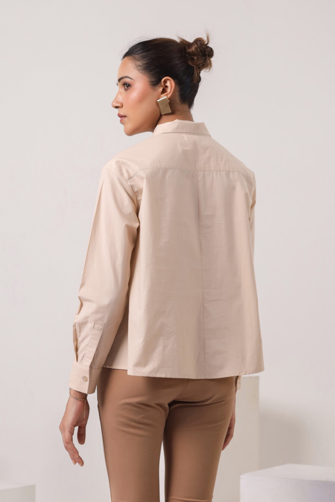 Women’s Beige Cotton Poplin Top