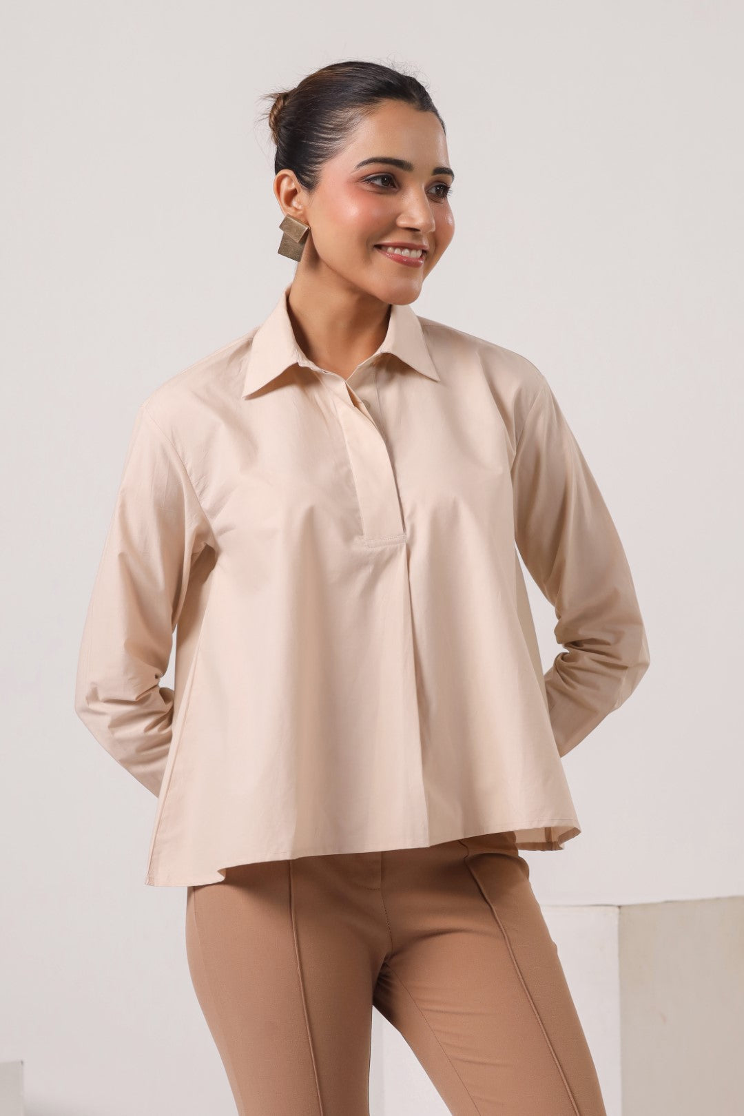 Women’s Beige Cotton Poplin Top