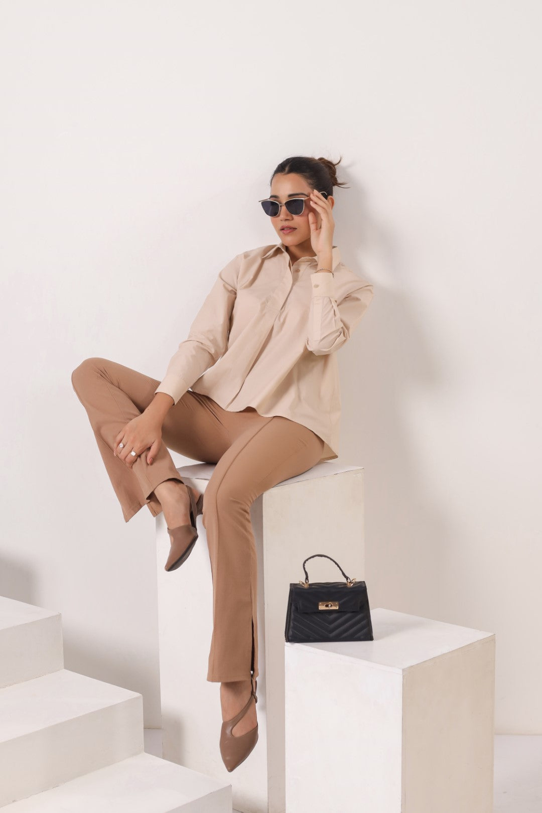 Women’s Beige Cotton Poplin Top