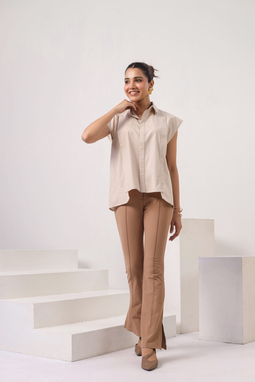 Women’s Beige Cotton Poplin Top