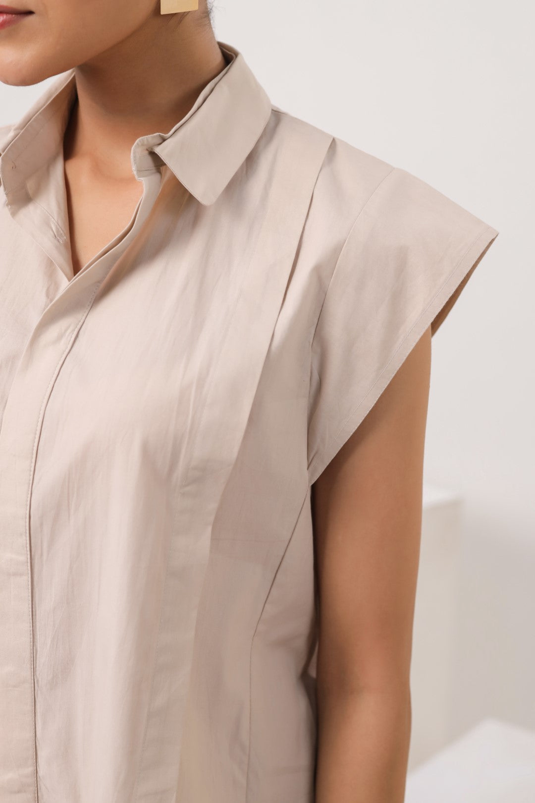 Women’s Beige Cotton Poplin Top