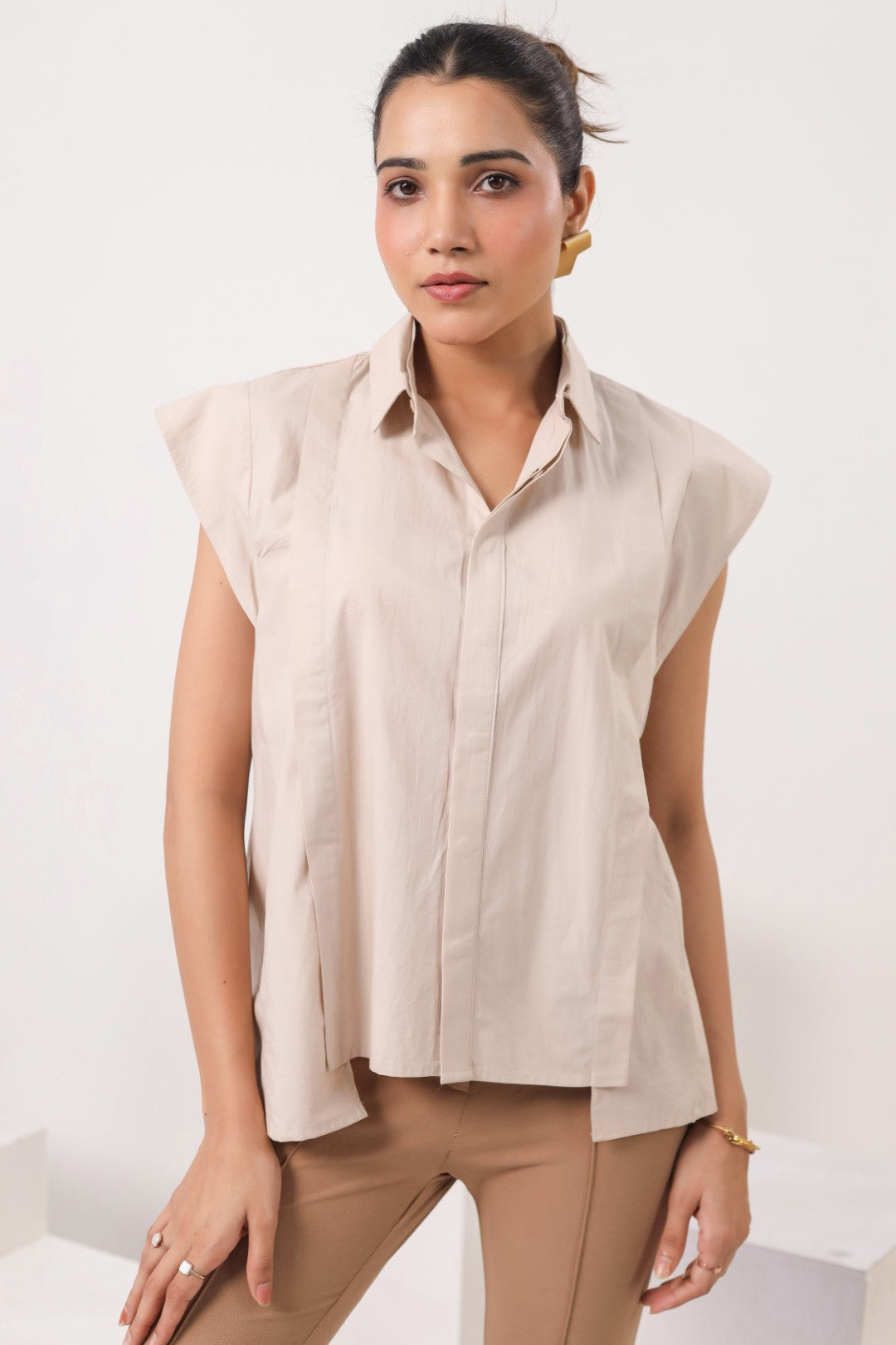 Women’s Beige Cotton Poplin Top