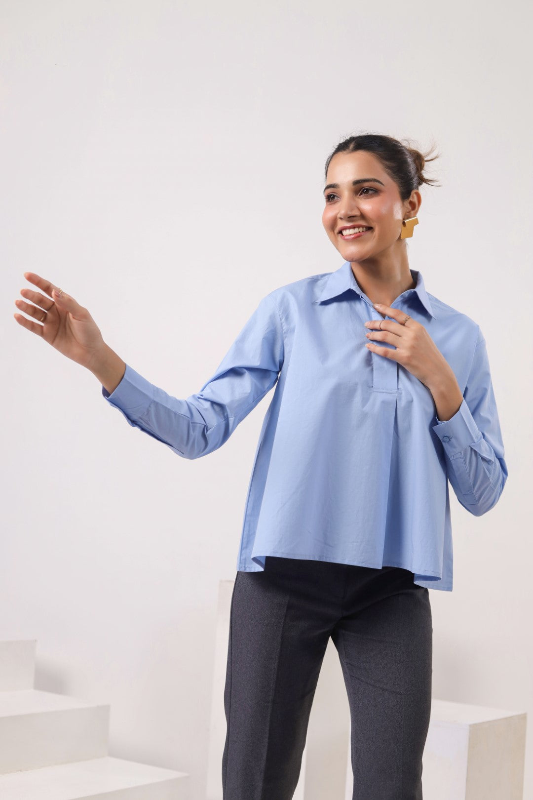 Women Blue Cotton Top