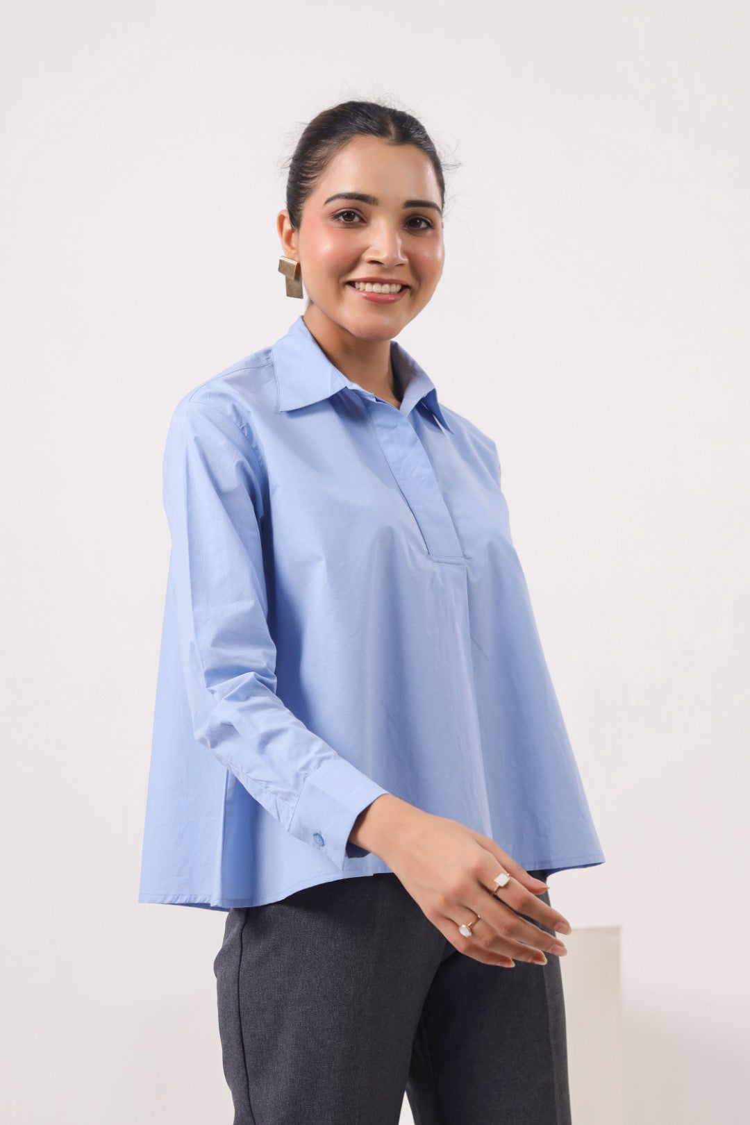 Women Blue Cotton Top