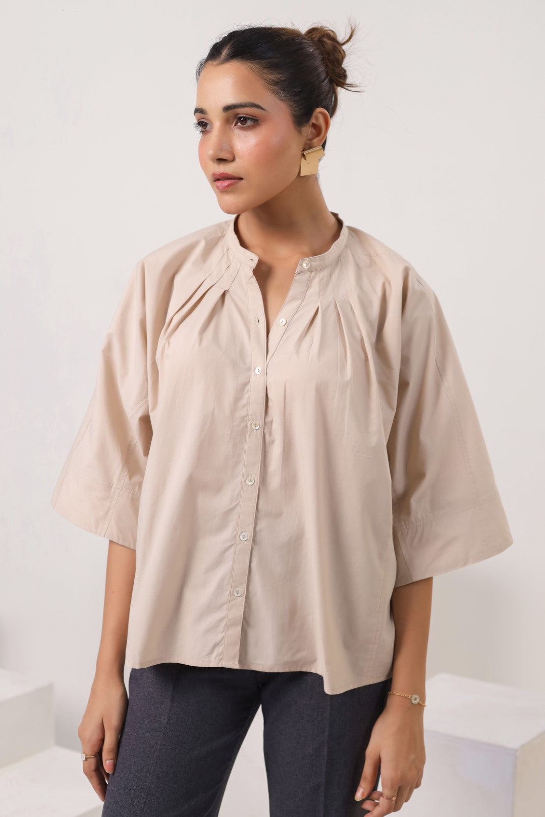 Women's beige cotton tops