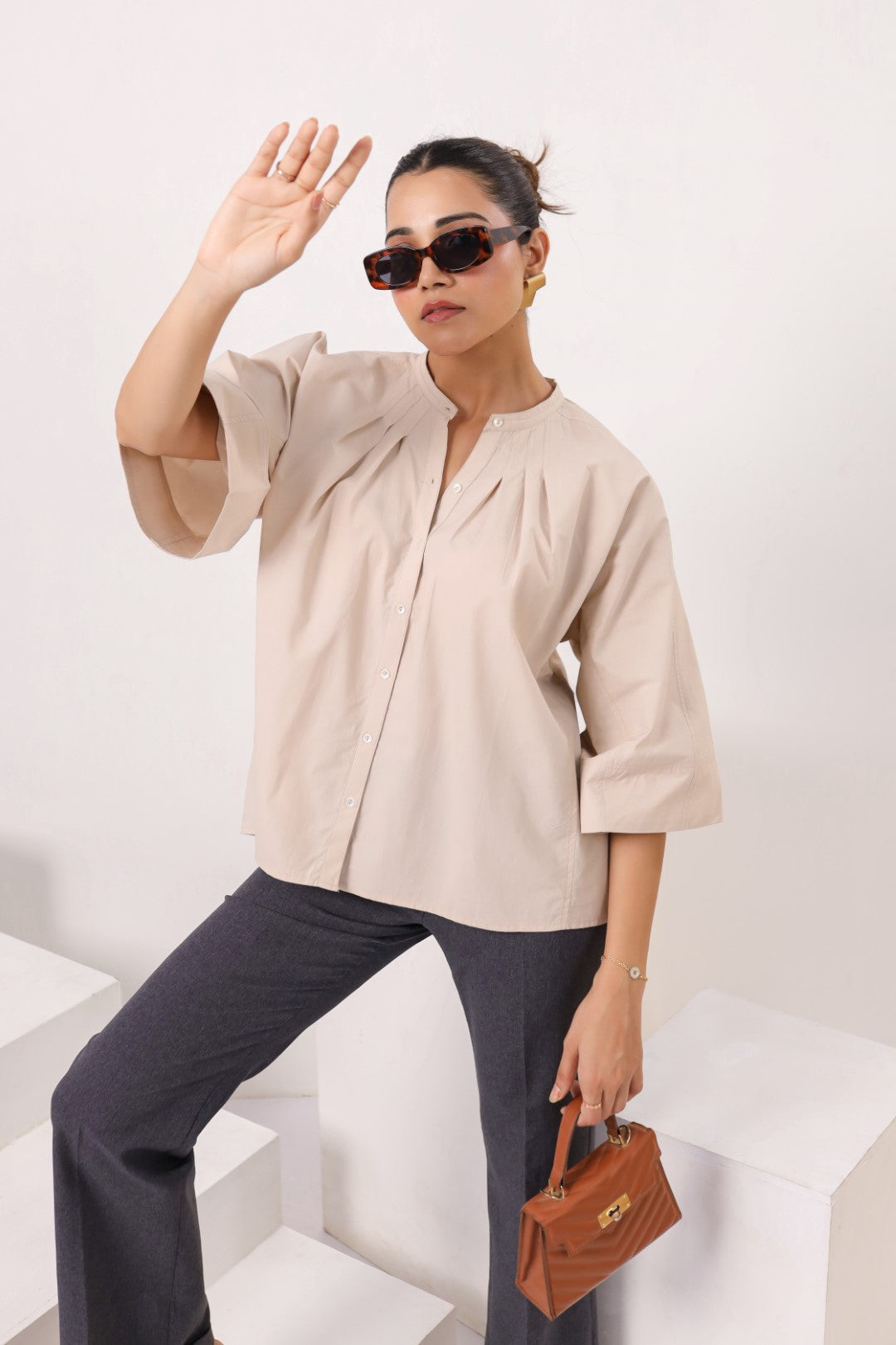 Women's beige cotton tops