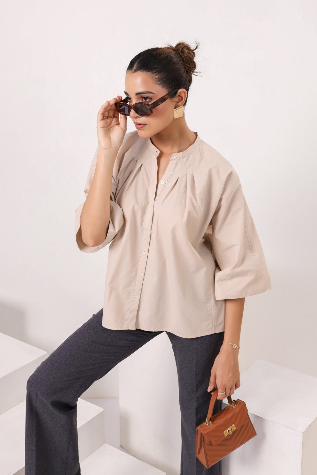 Women's beige cotton tops