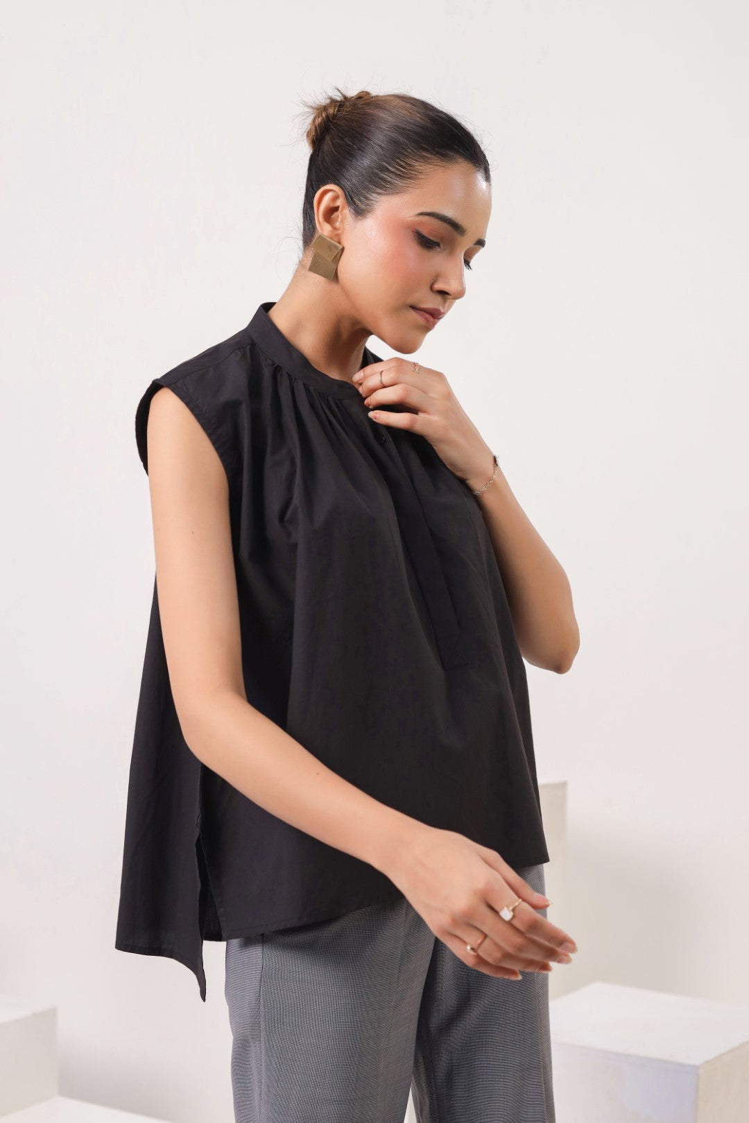 Women’s Black Cotton Poplin Top