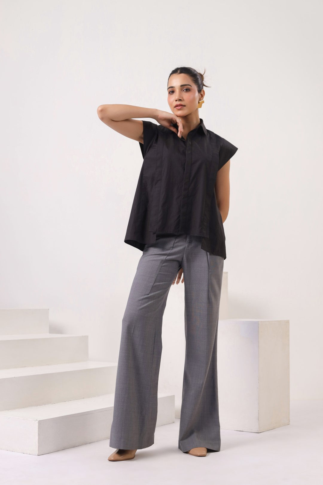 Women’s Black Cotton Poplin Top