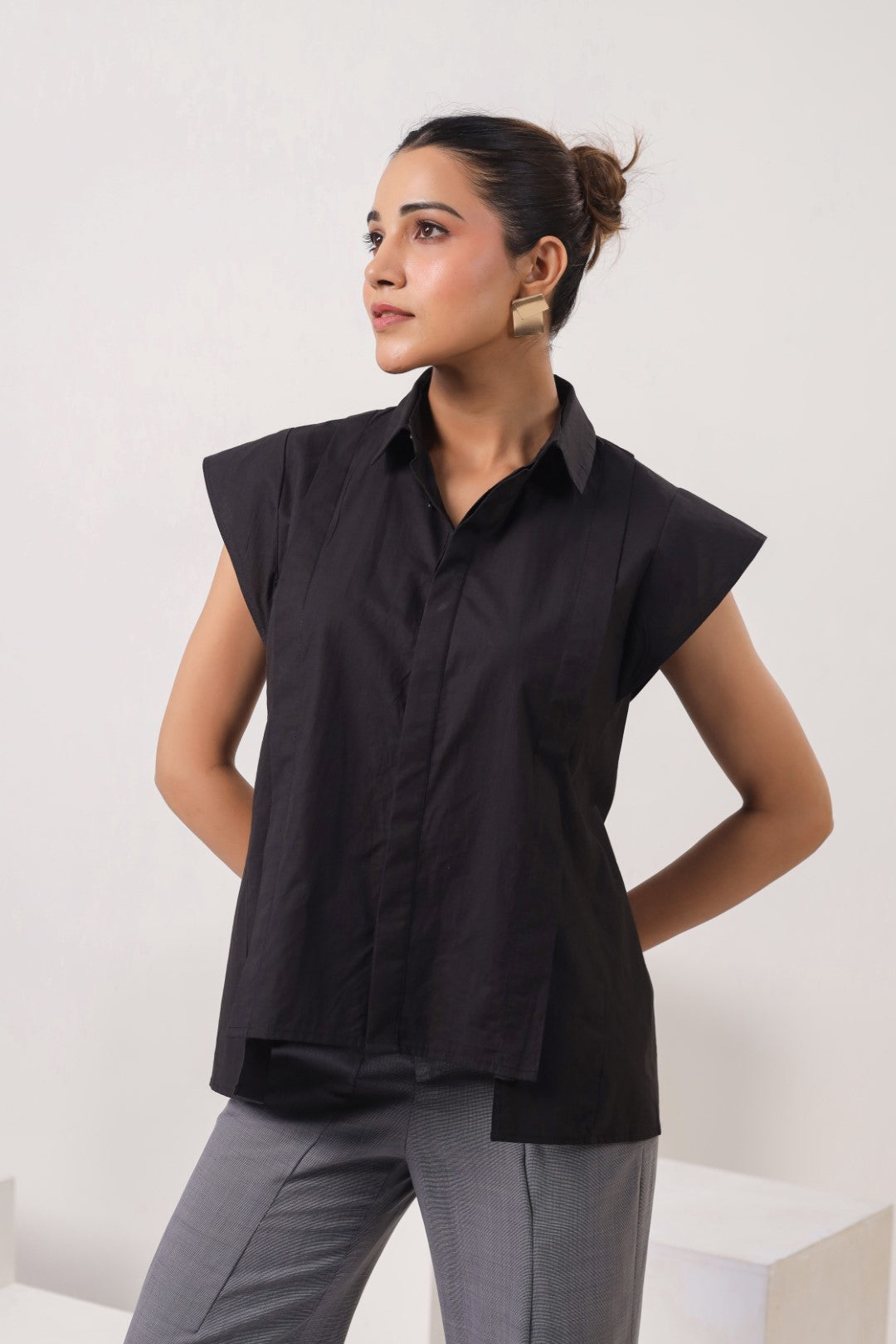 Women’s Black Cotton Poplin Top