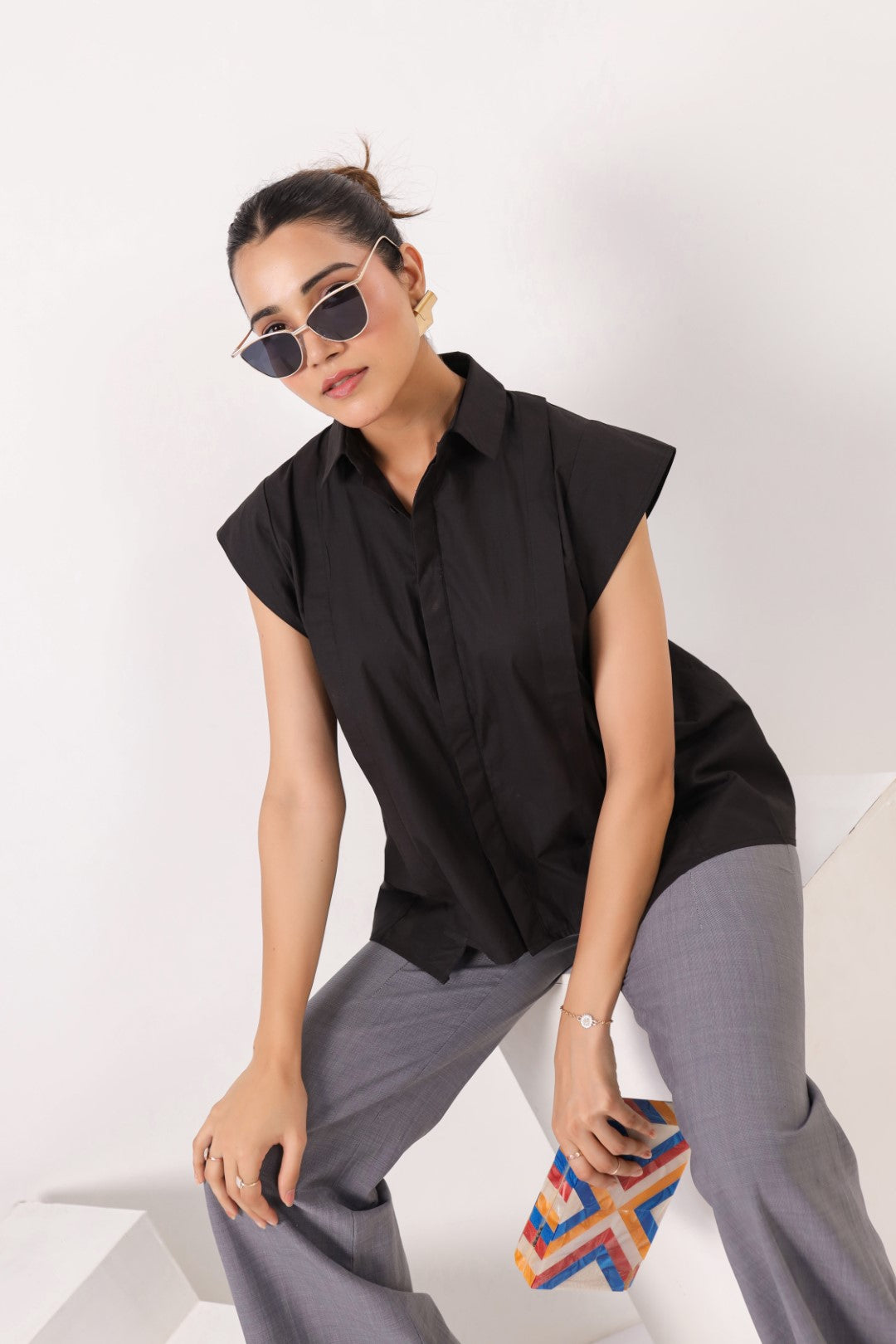 Women’s Black Cotton Poplin Top