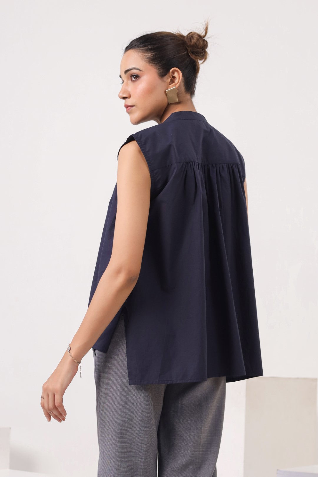 Women's Navy Blue Cotton Top