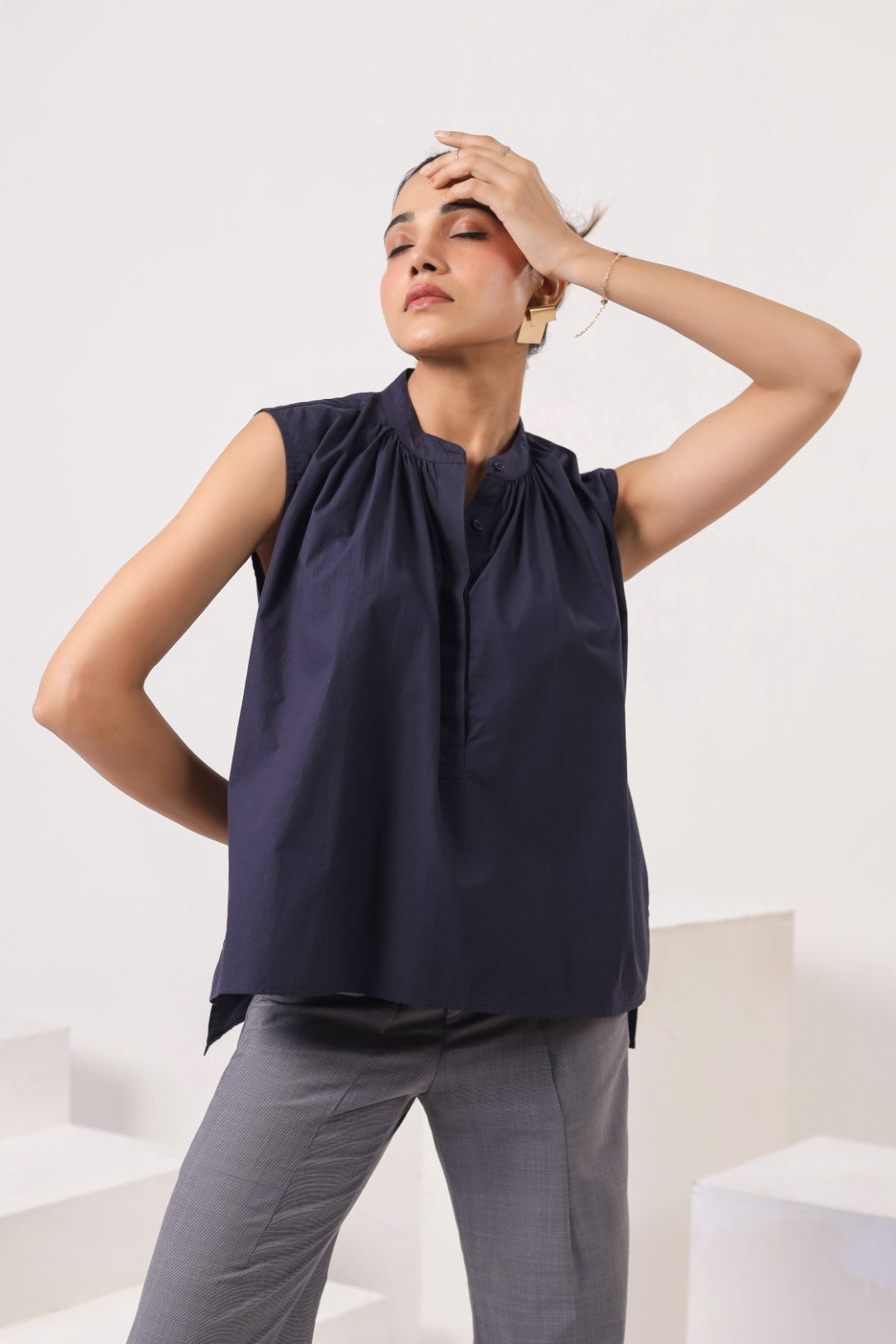 Women's Navy Blue Cotton Top