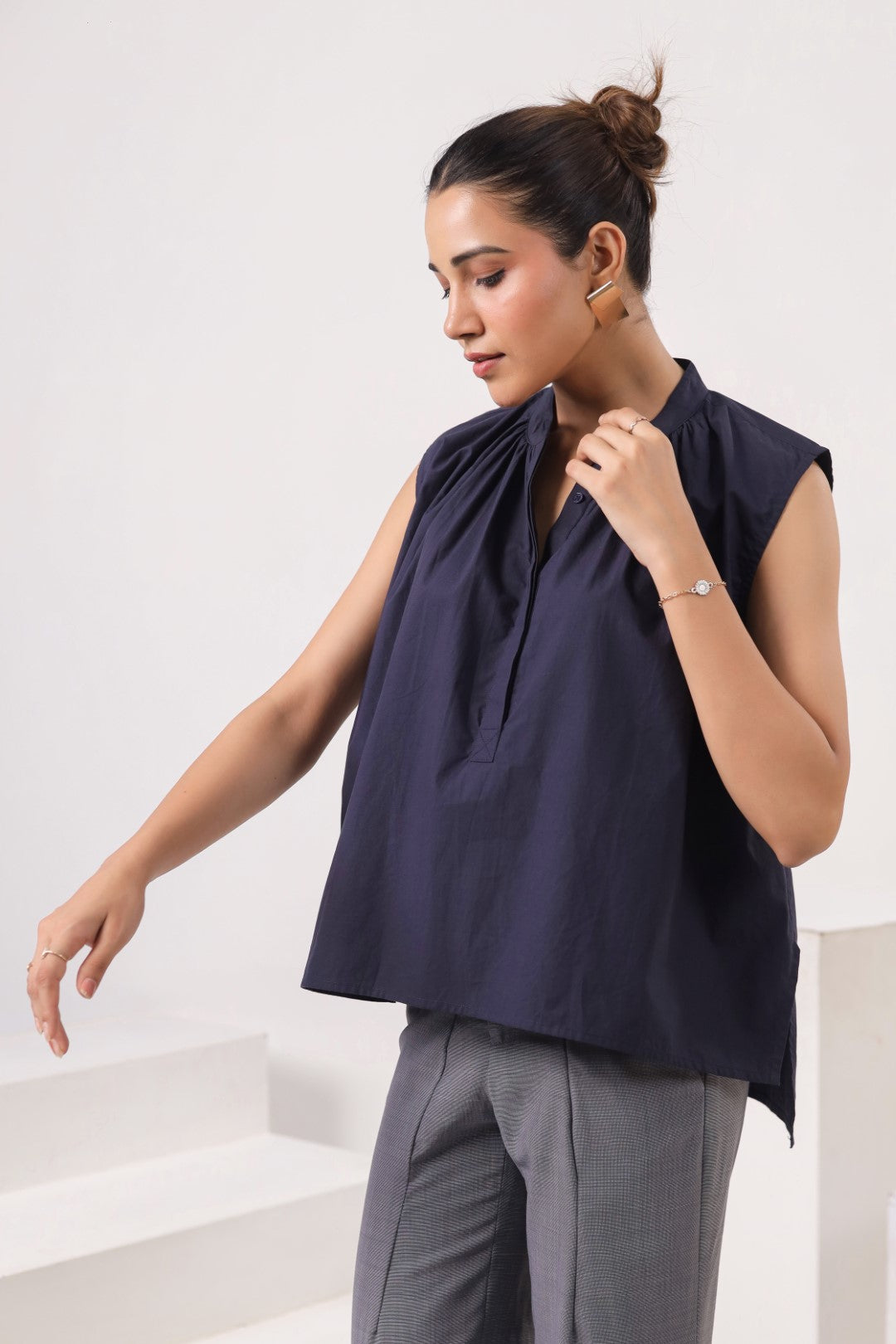 Women's Navy Blue Cotton Top