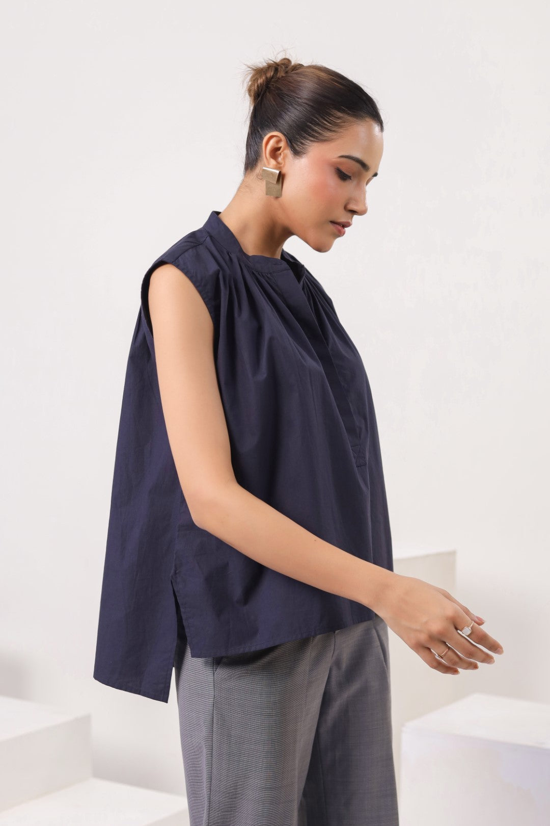 Women's Navy Blue Cotton Top