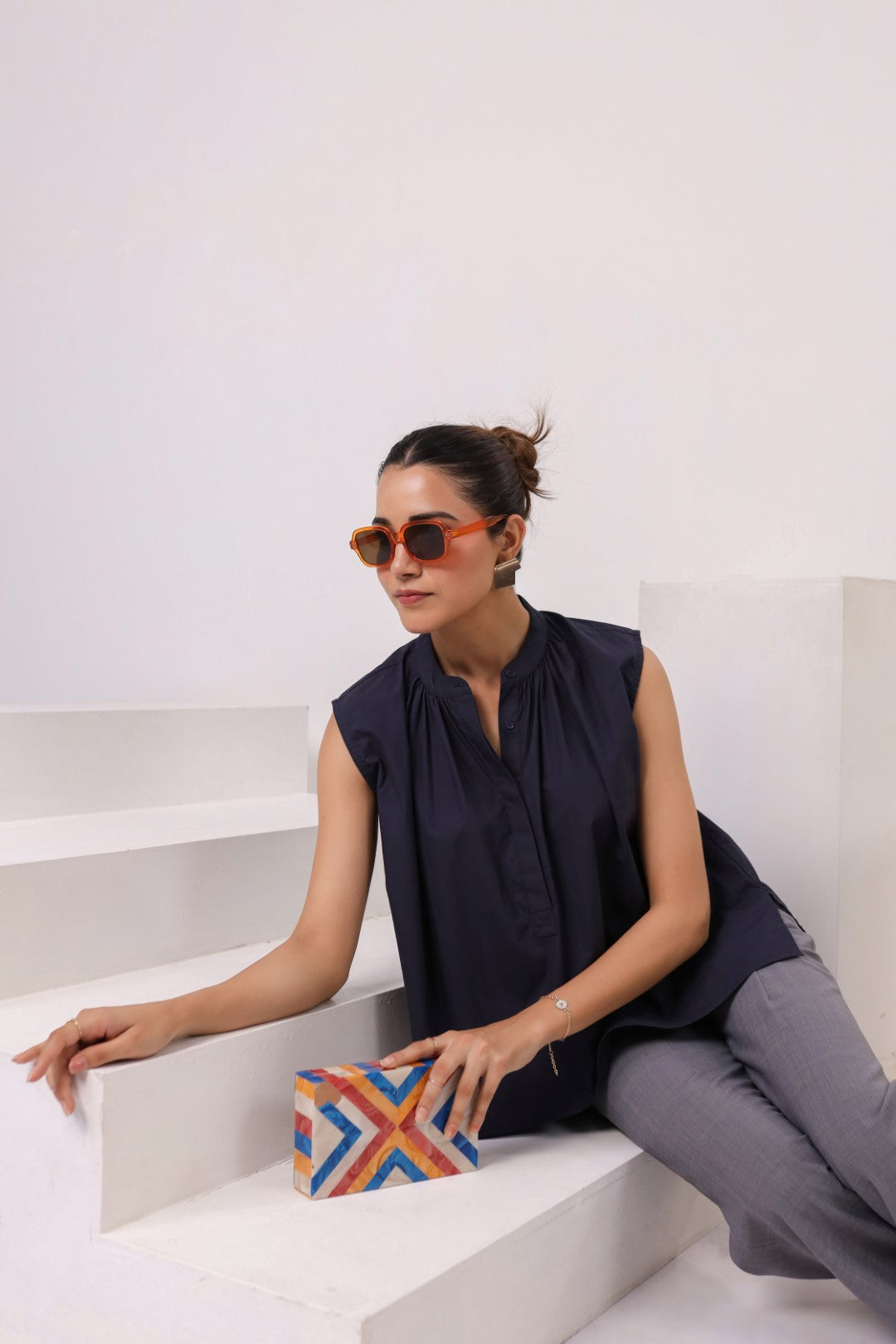 Women's Navy Blue Cotton Top