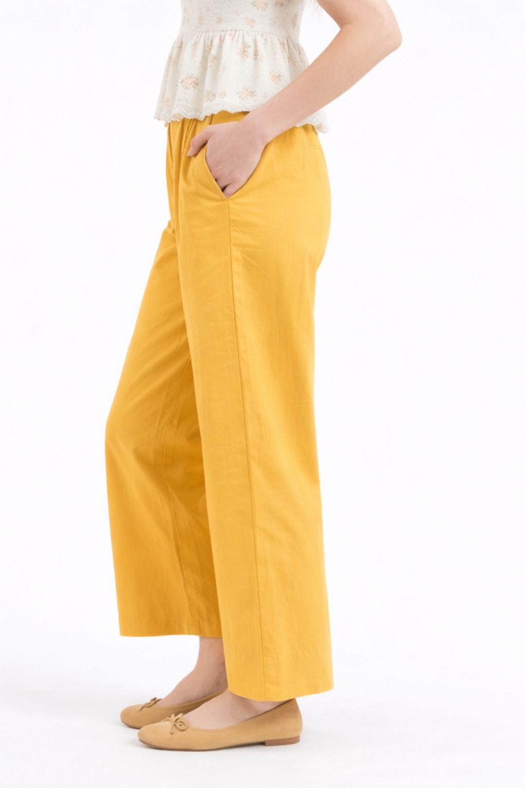 Women Mustard Yellow Cotton Poplin Wide Leg Trouser High Waist Straight Fit Pants