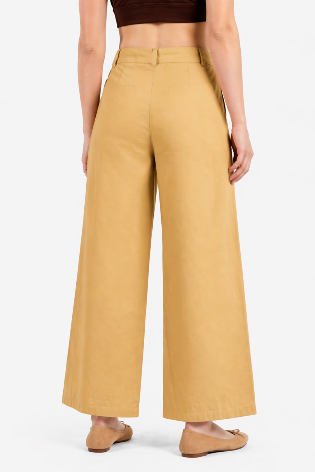 Women Mustard Yellow Cotton Poplin Wide Leg Trouser High Waist Straight Fit Pants