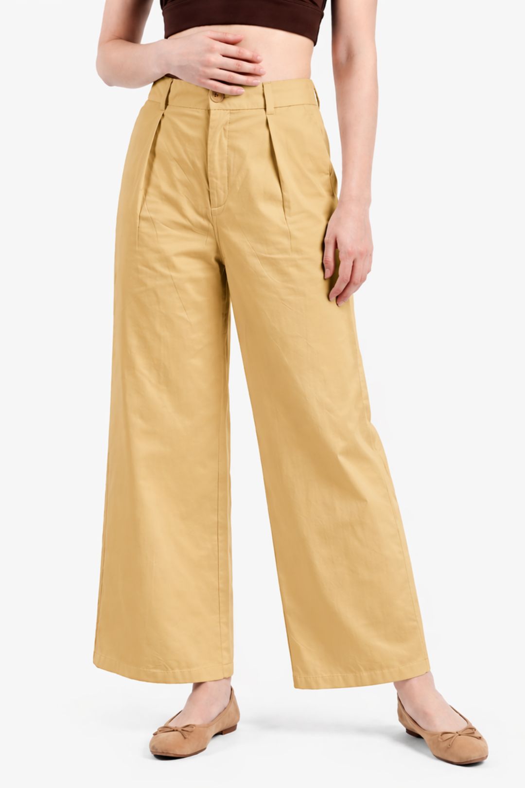 Women Mustard Yellow Cotton Poplin Wide Leg Trouser High Waist Straight Fit Pants