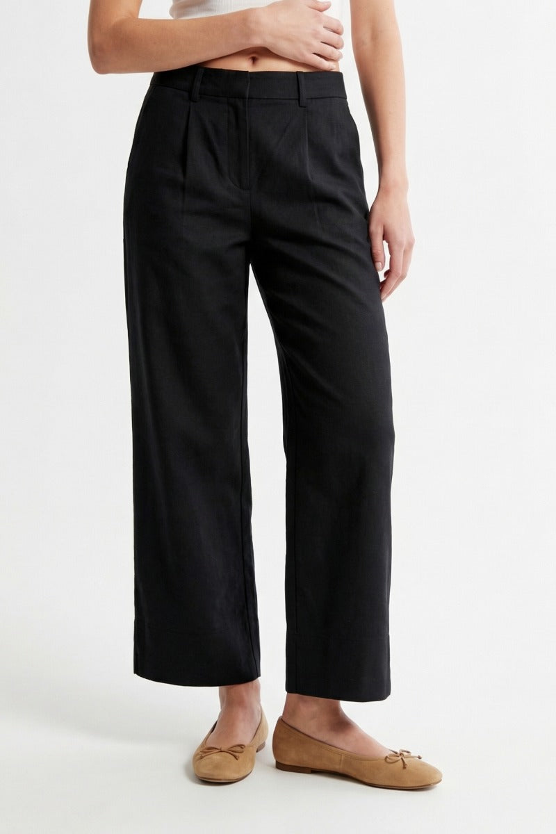 Women Black Cotton Poplin Wide Leg Trouser | High Waist Straight Fit Pants