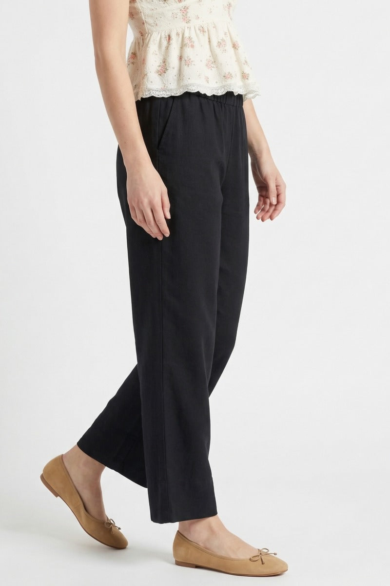 Women Black Cotton Poplin Wide Leg Trouser | High Waist Straight Fit Pants