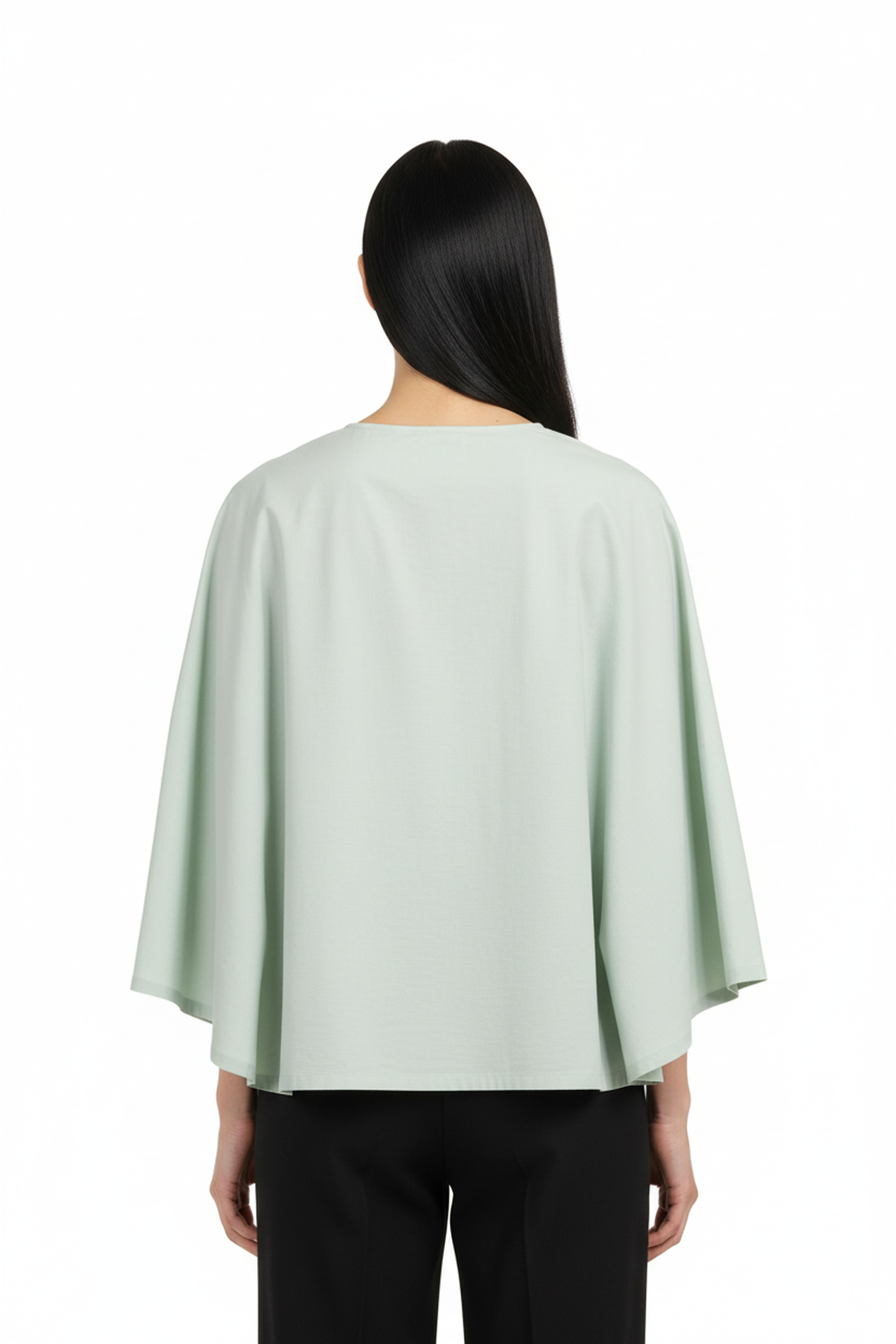 Women’s Mint Green Bell-Sleeve Cotton Top – Gathered Shoulder Detail, Round Neck, Flowy A-Line Silhouette