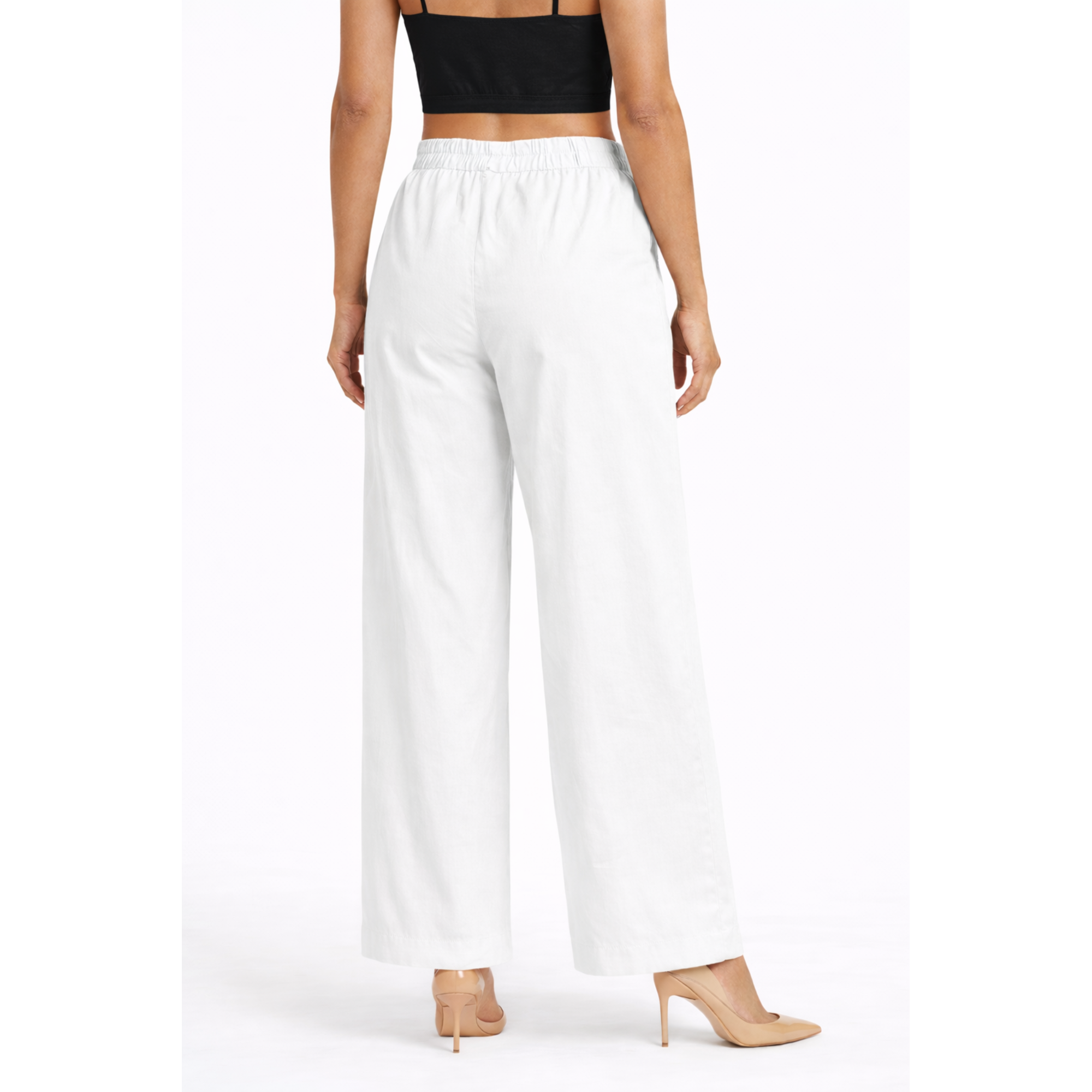 Women White Cotton Poplin Wide Leg Trouser High Waist Straight Fit Pants
