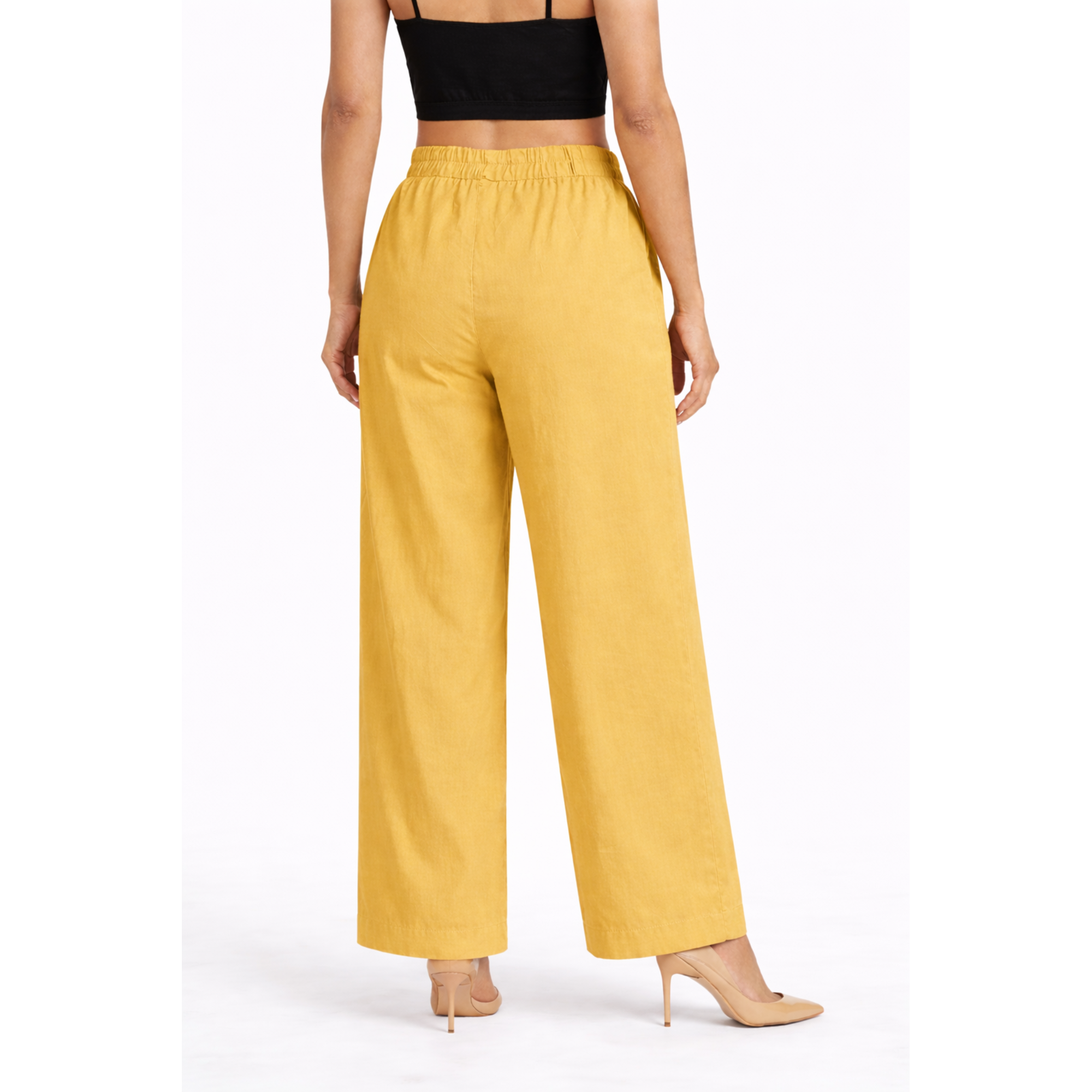 Women Mustard Yellow Cotton Poplin Wide Leg Trouser High Waist Straight Fit Pants