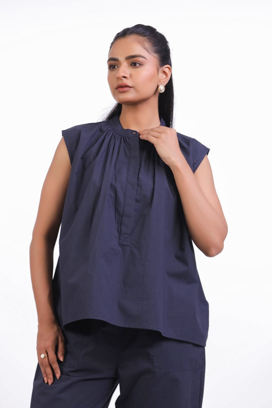 Women's Cotton Top With Navy Blue  Pants (CO-ORD)